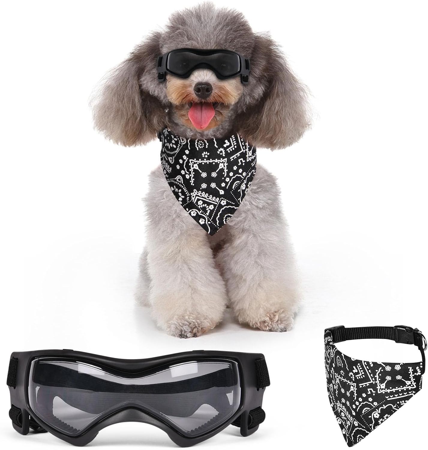 Detalle de Adiwo Dog Sunglasses, Adjustable Dog Goggles with Fashion Snood (Medium)