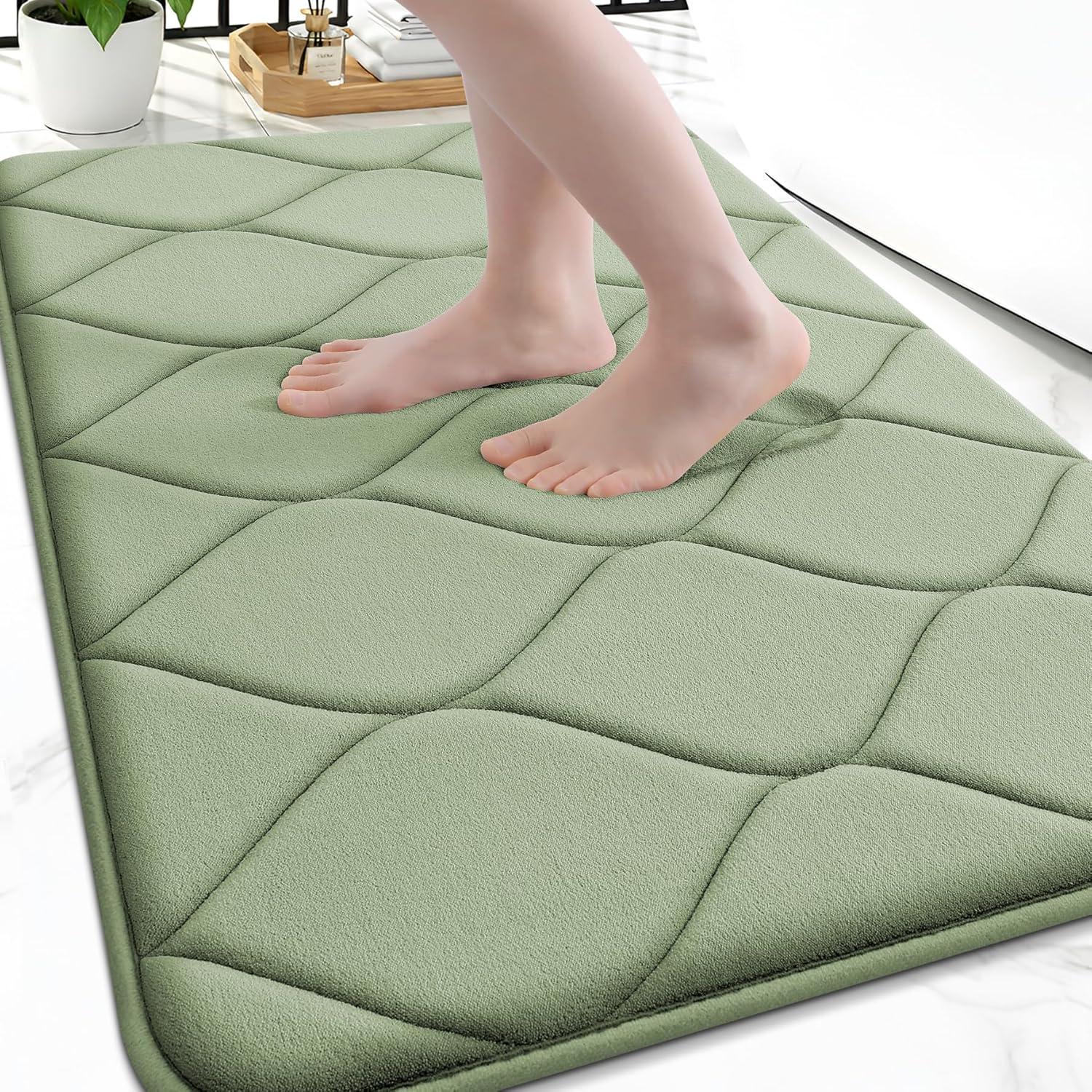 Detalle de Smiry Memory Foam Bath Mat 36"x24" in Sage Green — Ultra Soft Non-Slip, Quick-Dry & Machine Washable