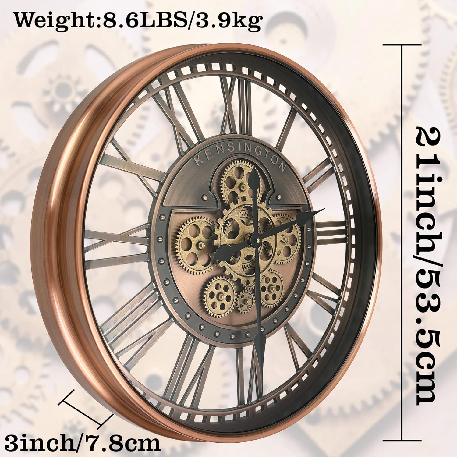 Thumbnail 6 de DORBOKER Wanduhr groß mit beweglichen Zahnrädern, 53,5 cm, römische Metallziffern im Steampunk-/Vintage-Stil