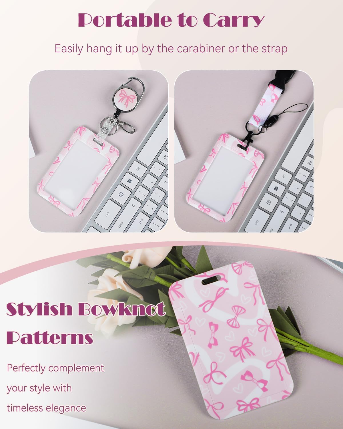 Thumbnail 3 de Uniclife fashionable sliding badge holder with retractable badge reel, bowknot design and detachable lanyard