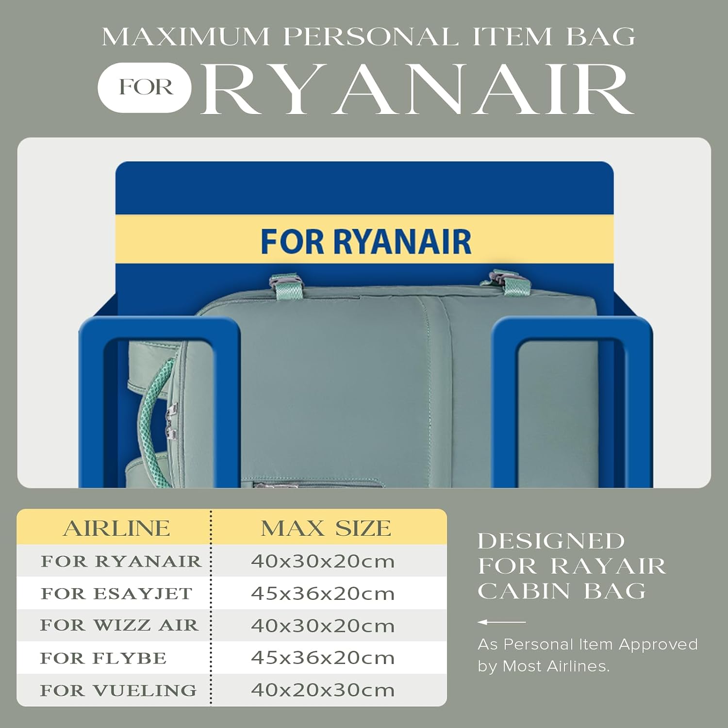 Detalle de Hayayu sac de cabine 40x20x25 pour Ryanair : sac à dos de voyage compact