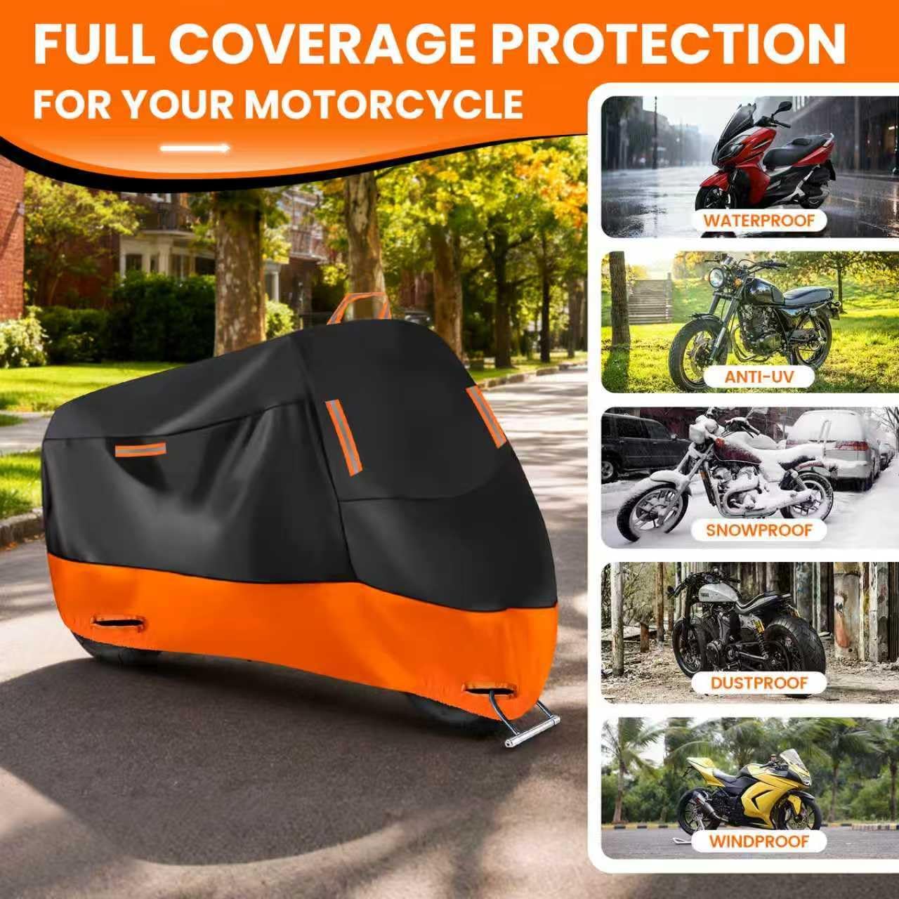 Thumbnail 5 de Motorbike Cover Waterproof, Heavy Duty 210D Polyester with 2000Pa Protection and Reflective Strips