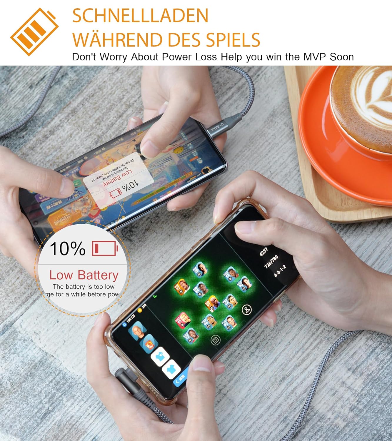 Thumbnail 6 de Sweguard USB-C Kabel 3.1A Schnellladung – 2er Set, 1 m, Winkel-Design, Nylon-Verkabelung