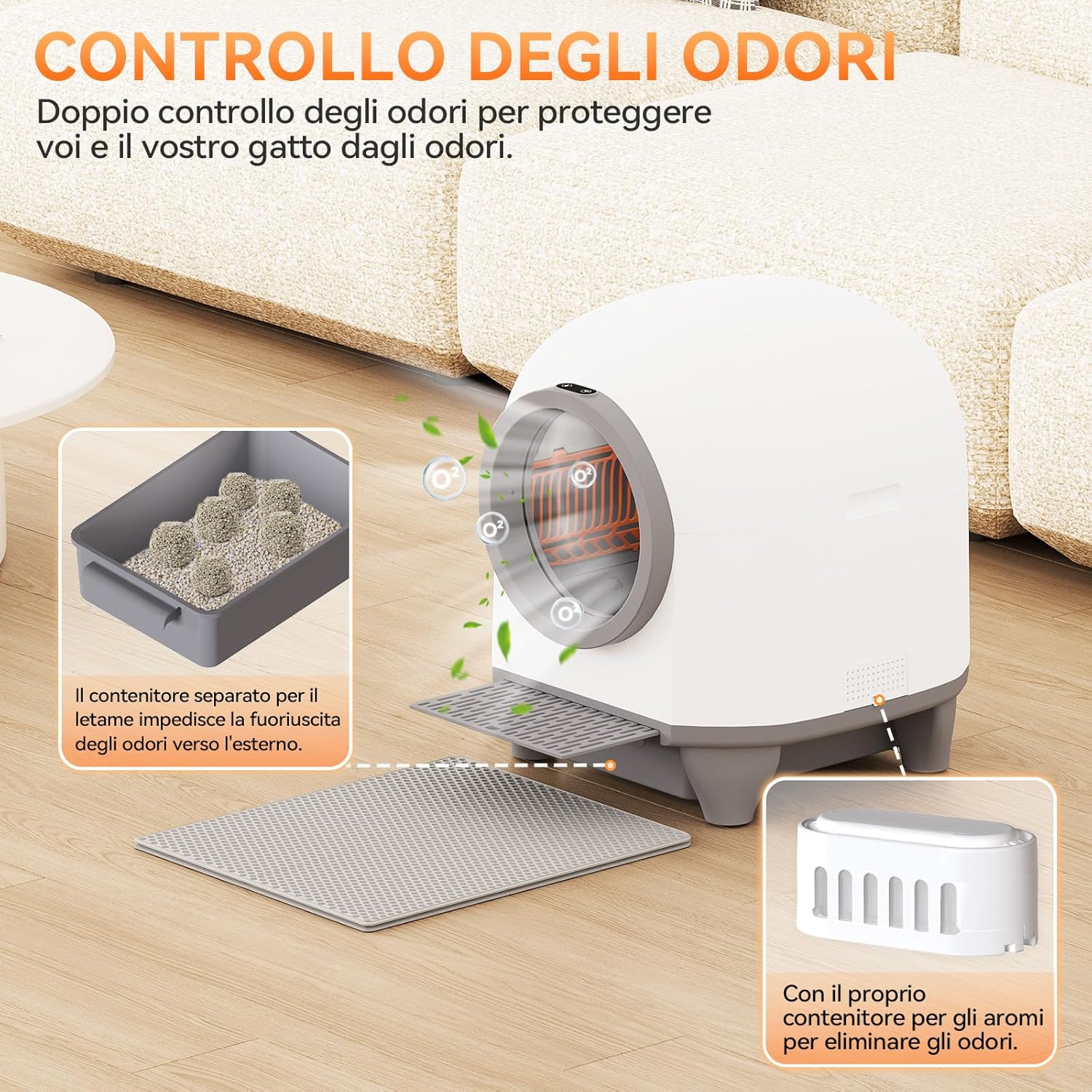Detalle de JUMMICO Lettiera Gatto Autopulente 90 L XXL – controllo via app, deodorazione e sensori