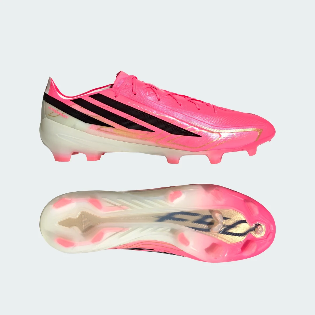 Detalle de Bota de fútbol Adidas F50 Hyperfast Pro para césped natural seco – rosa