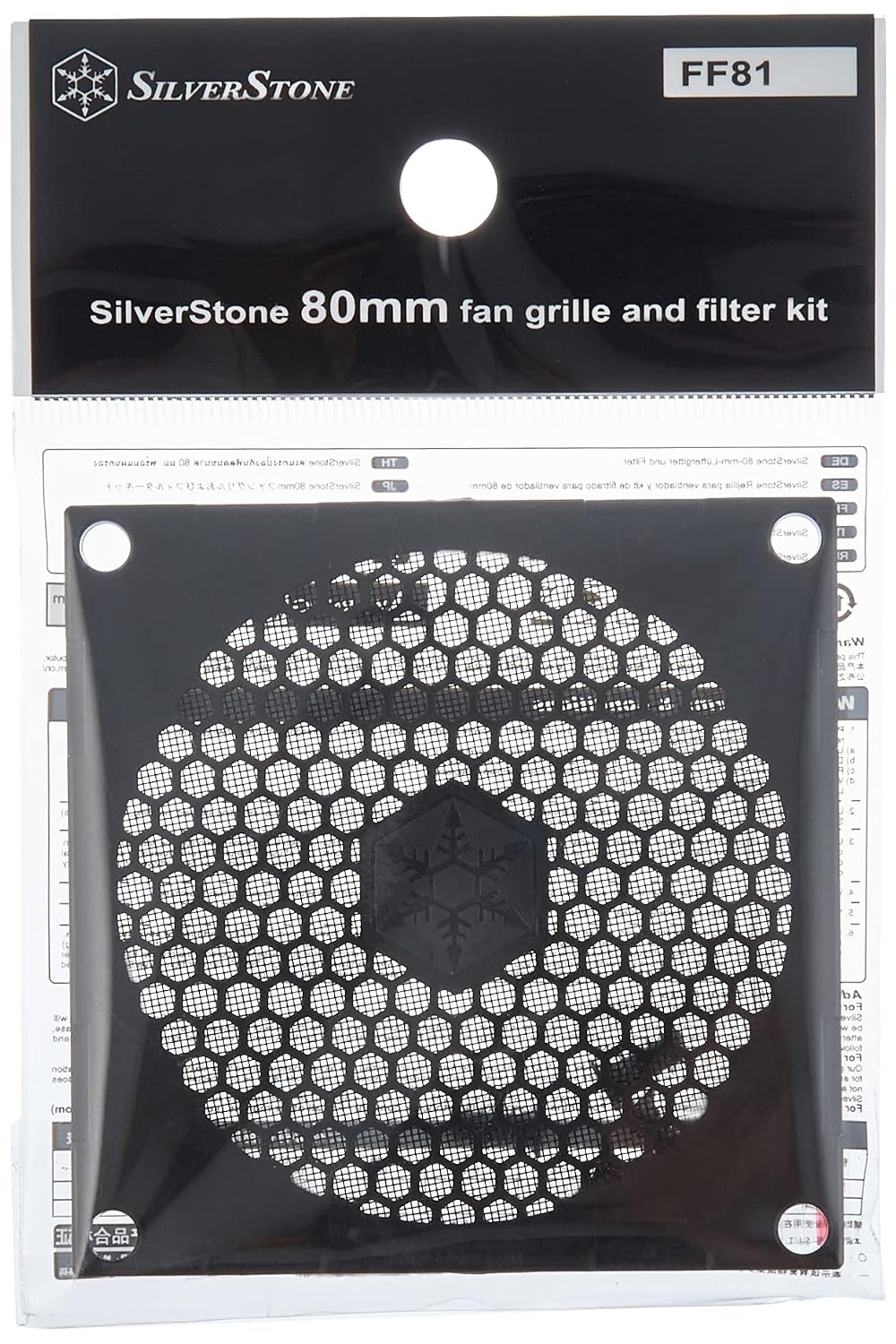 Detalle de SilverStone SST-FF81B fläktgaller med dammfilter, 80 mm, svart