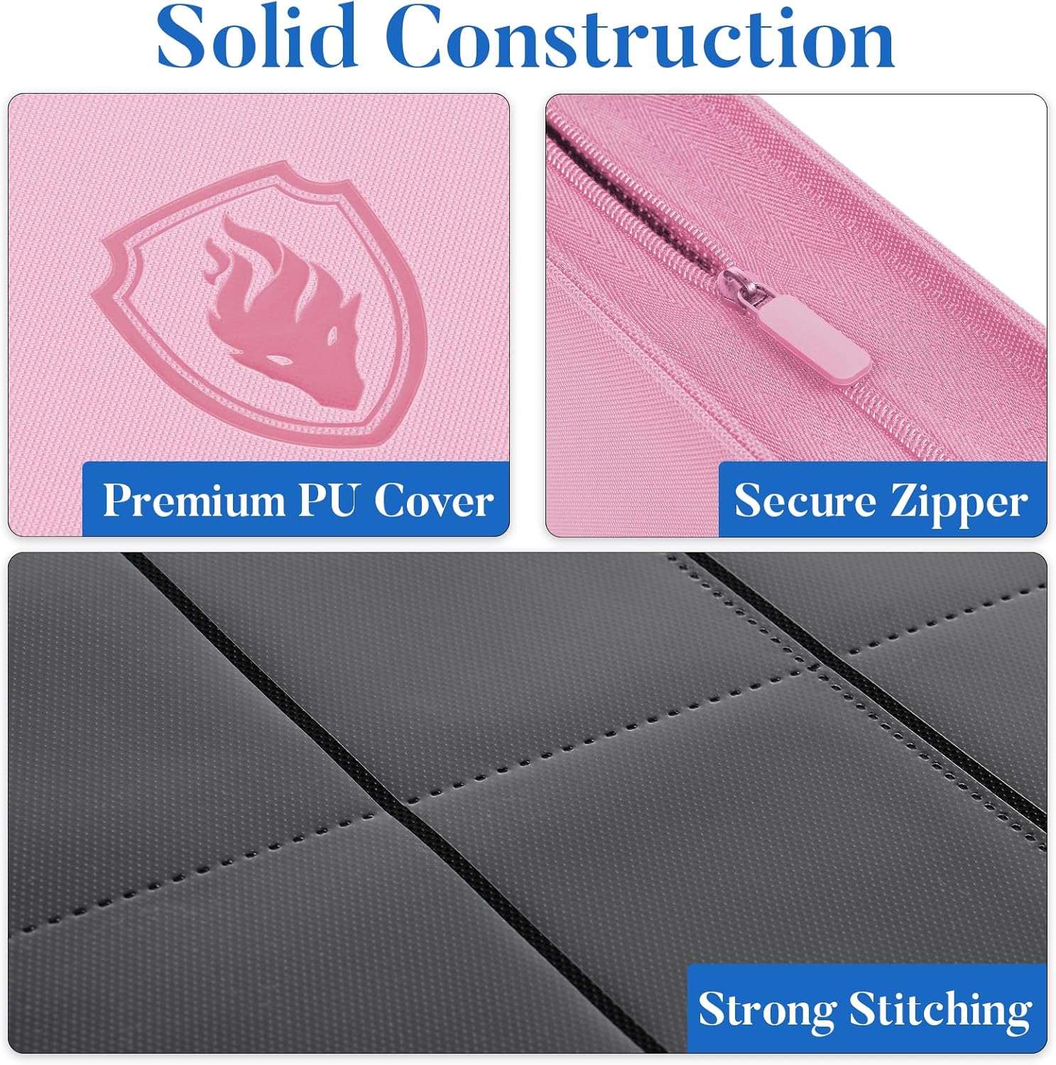 Detalle de Fabmaker Premium Zip Card Binder: 9-Pocket PU Zip Album in Pink