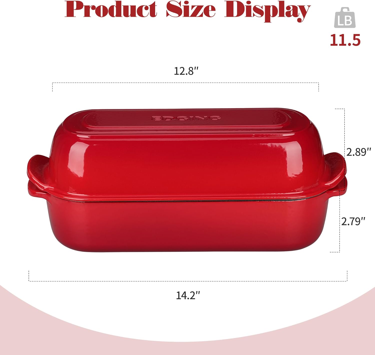 Detalle de EDGING CASTING Enameled Cast Iron Loaf Pan with Lid — 5 Qt, 12.5x5.5 inches, Red