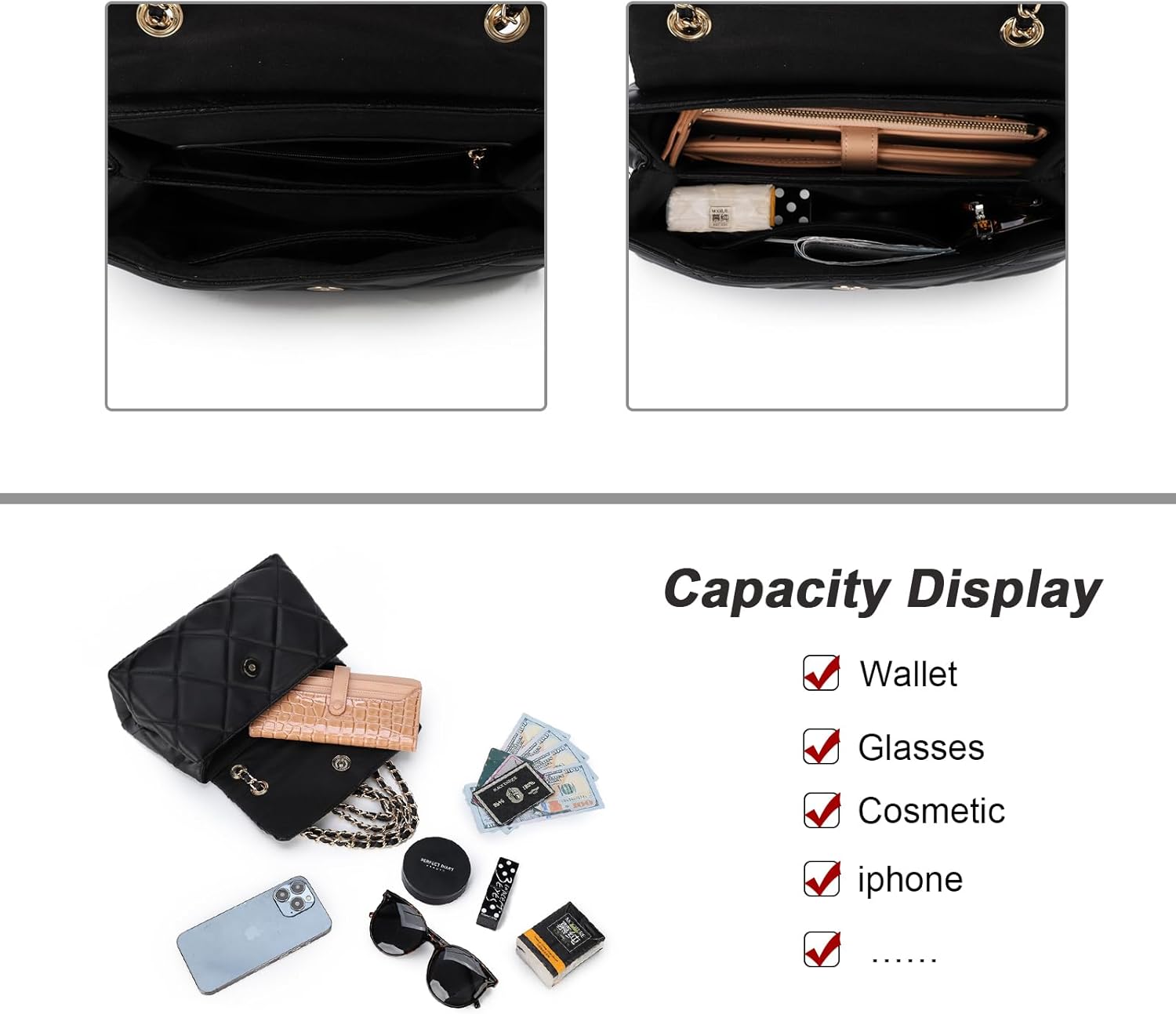 Thumbnail 4 de Gladdon Sac à bandoulière Matelassé Diamant pour Femme en Cuir végétalien texturé