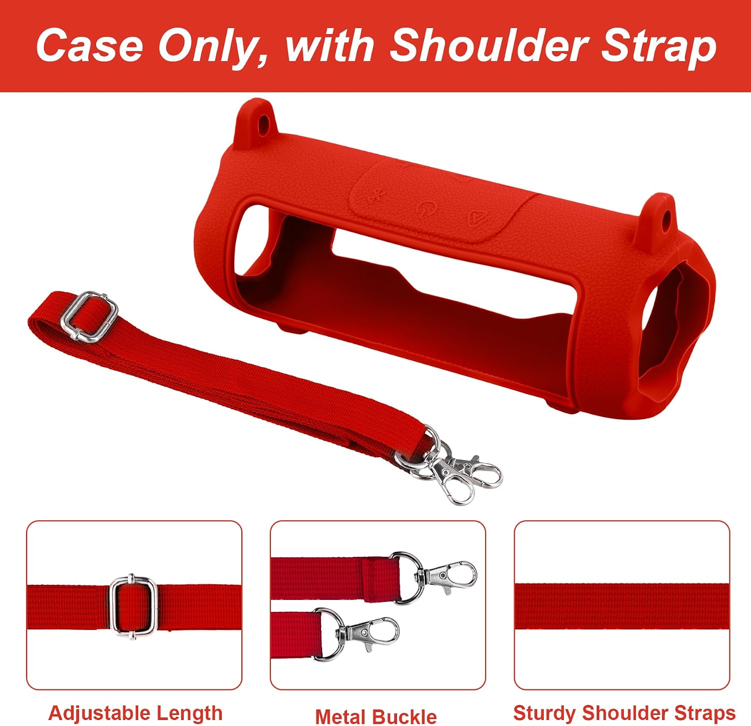 Detalle de Khanka Silicone Protective Case for JBL Flip 7 with Detachable Shoulder Strap – Red