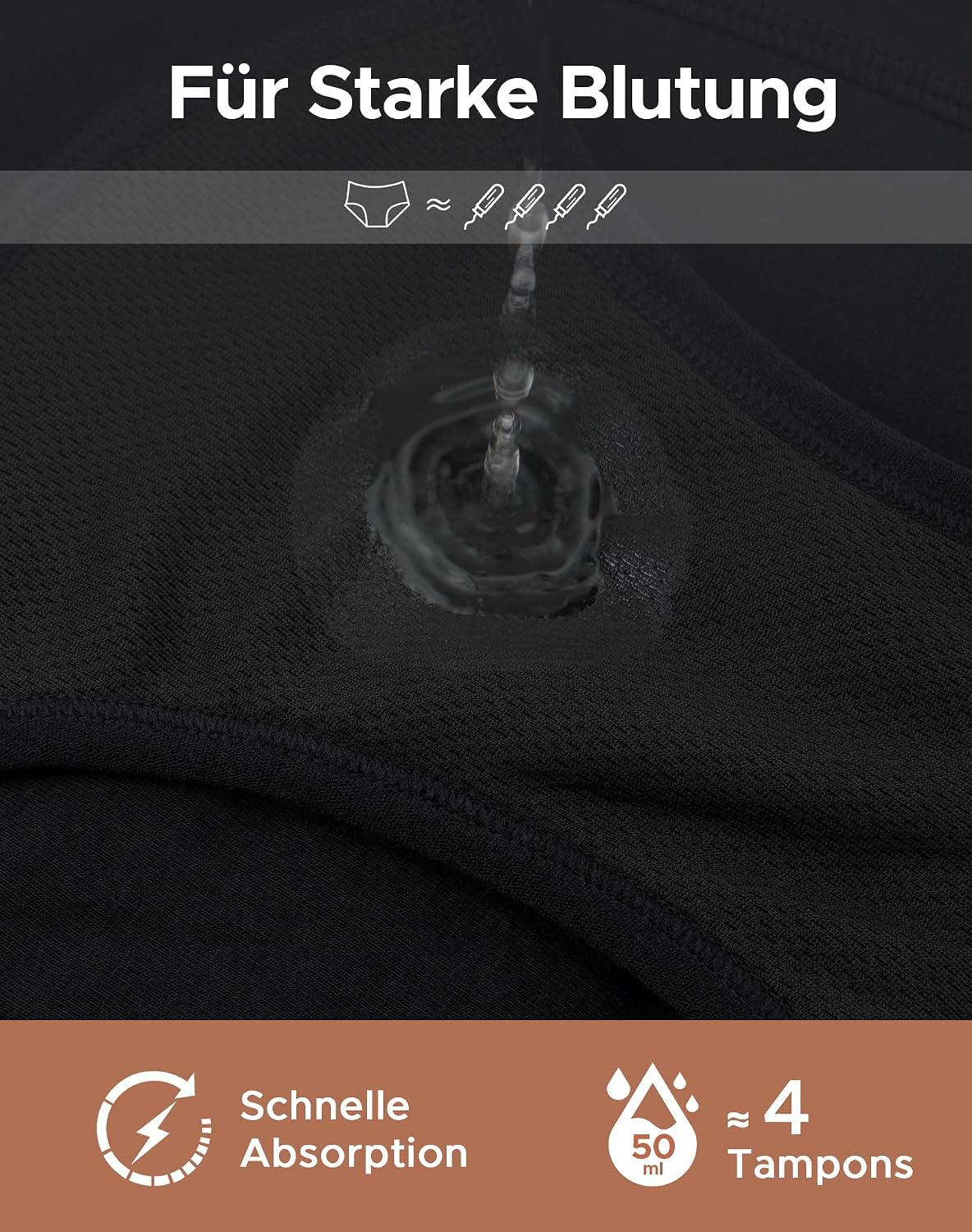 Detalle de INNERSY Culotte menstruelle à flux abondant taille haute, lot de 3 (coton lavable, 50 ml)