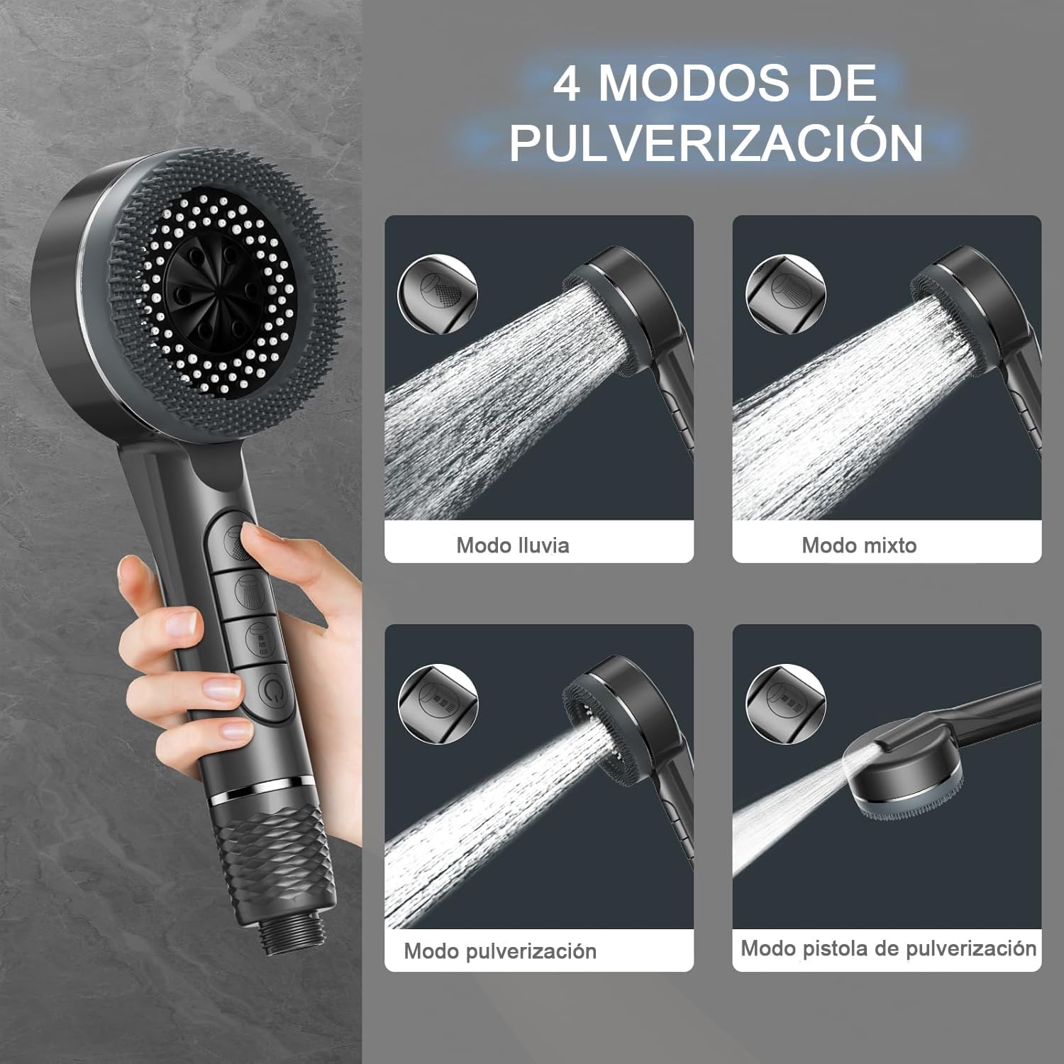 Thumbnail 1 de Arbudspro alcachofa de ducha con filtro antical y manguera de 1,5 m (15 pasos), 3+1 modos de rociado