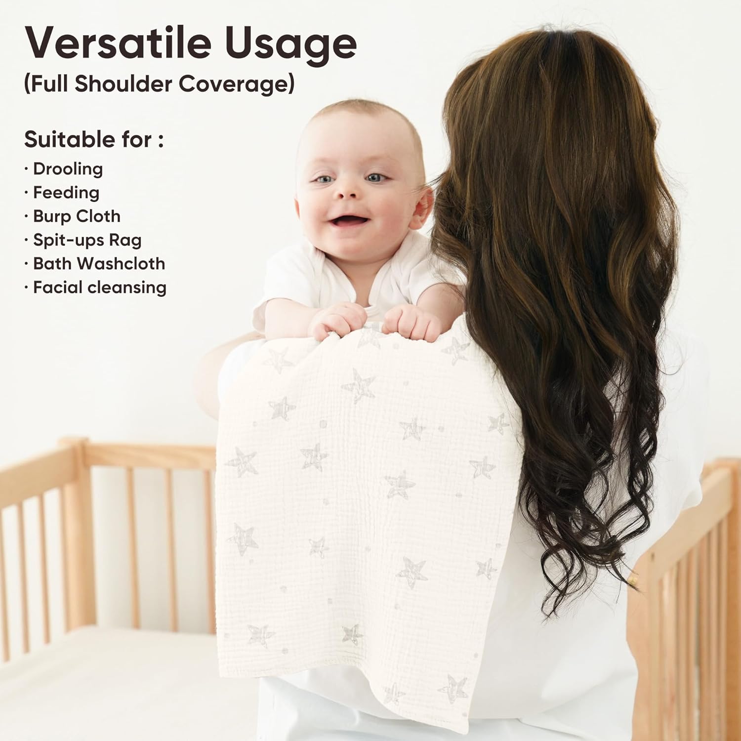 Detalle de bearmoss Muslin Squares Cloths 100% Cotton Baby Burp Cloths 60x60cm (4 Pack) — Soft, Ultra-Absorbent and Gentle for Newborns