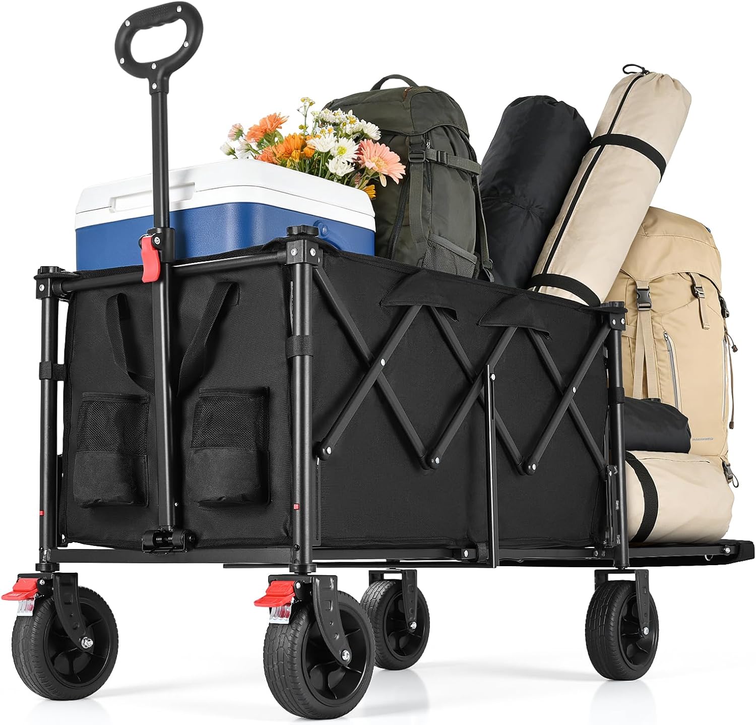 Detalle de YEAUPE PRO Festival Trolley on Wheels 160L–210L Folding Wagon (Rear-opening, wide 7-inch wheels, adjustable handle)