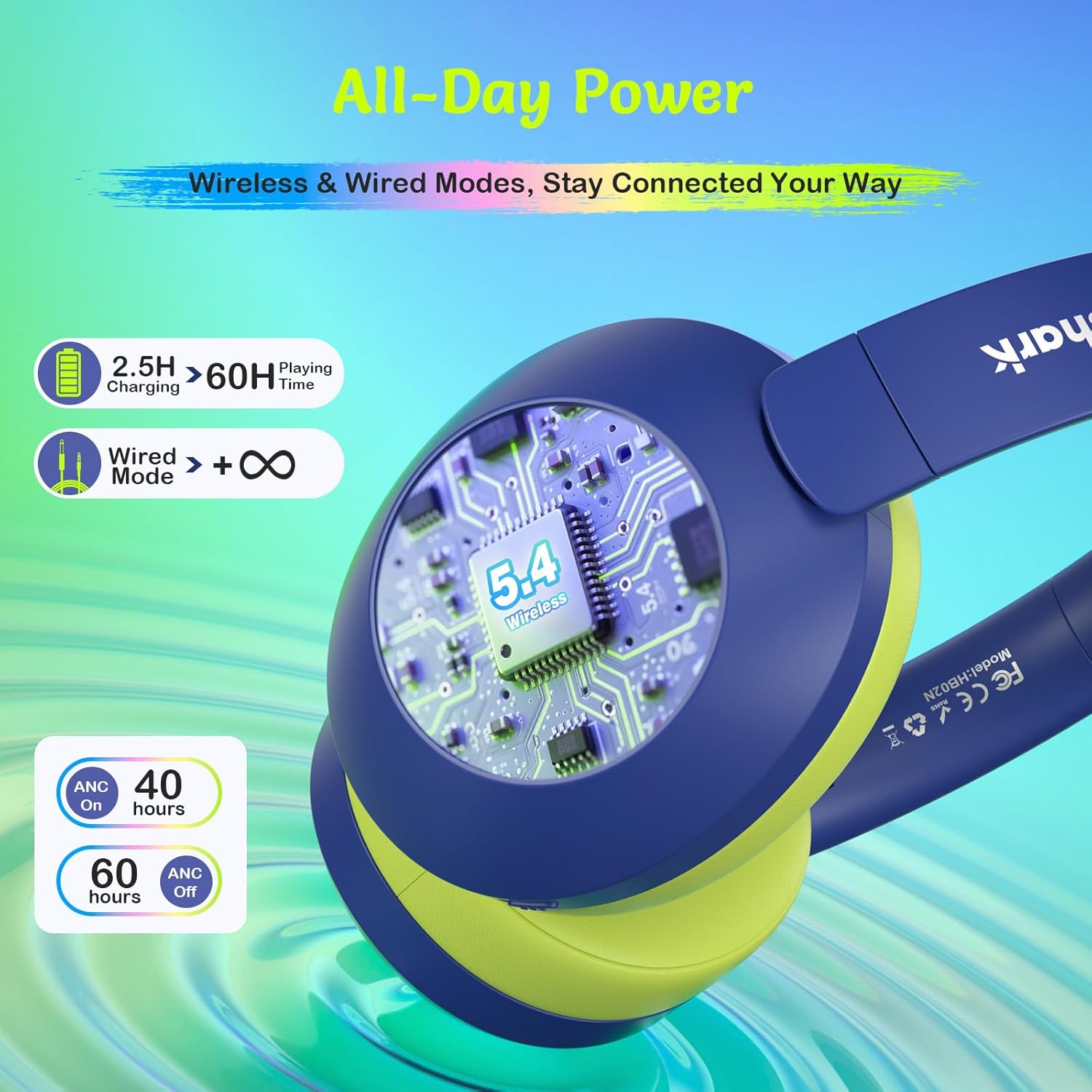 Thumbnail 4 de TONOSHARK Noise Cancelling Headphones for Kids (Blue) – RGB Lights, 60H Playtime, Bluetooth 5.4