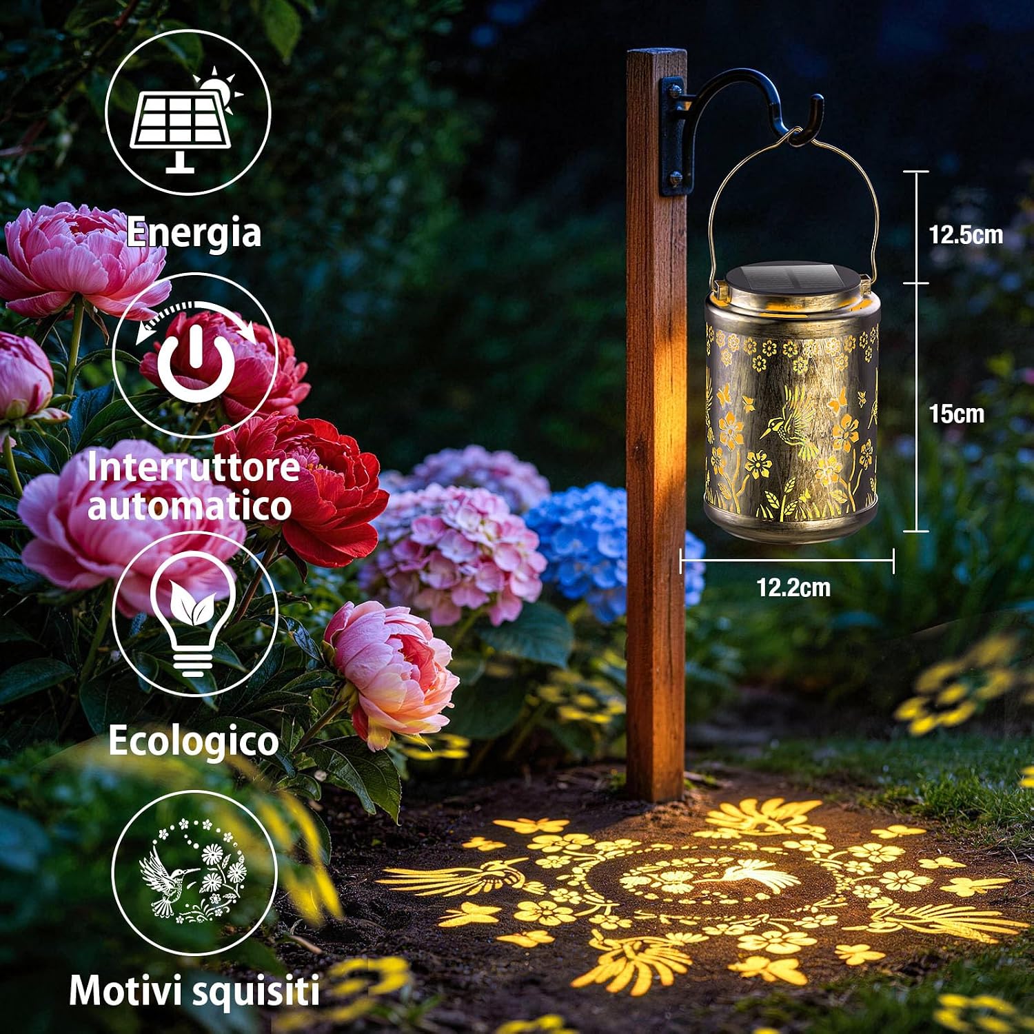 Detalle de SOLARBABY Lanterna Solare da Esterno, 2 Pezzi Colibrì in Metallo – Impermeabile IP65
