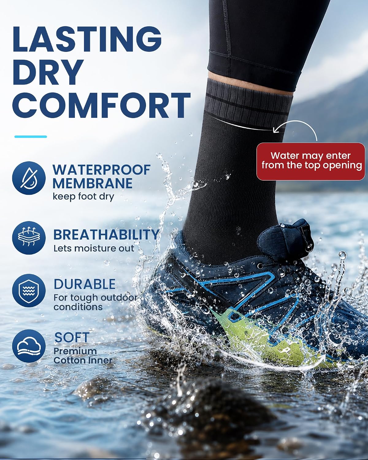 Thumbnail 4 de Niorasen Waterproof Crew Hiking Socks for Men with Cotton-Blend Lining