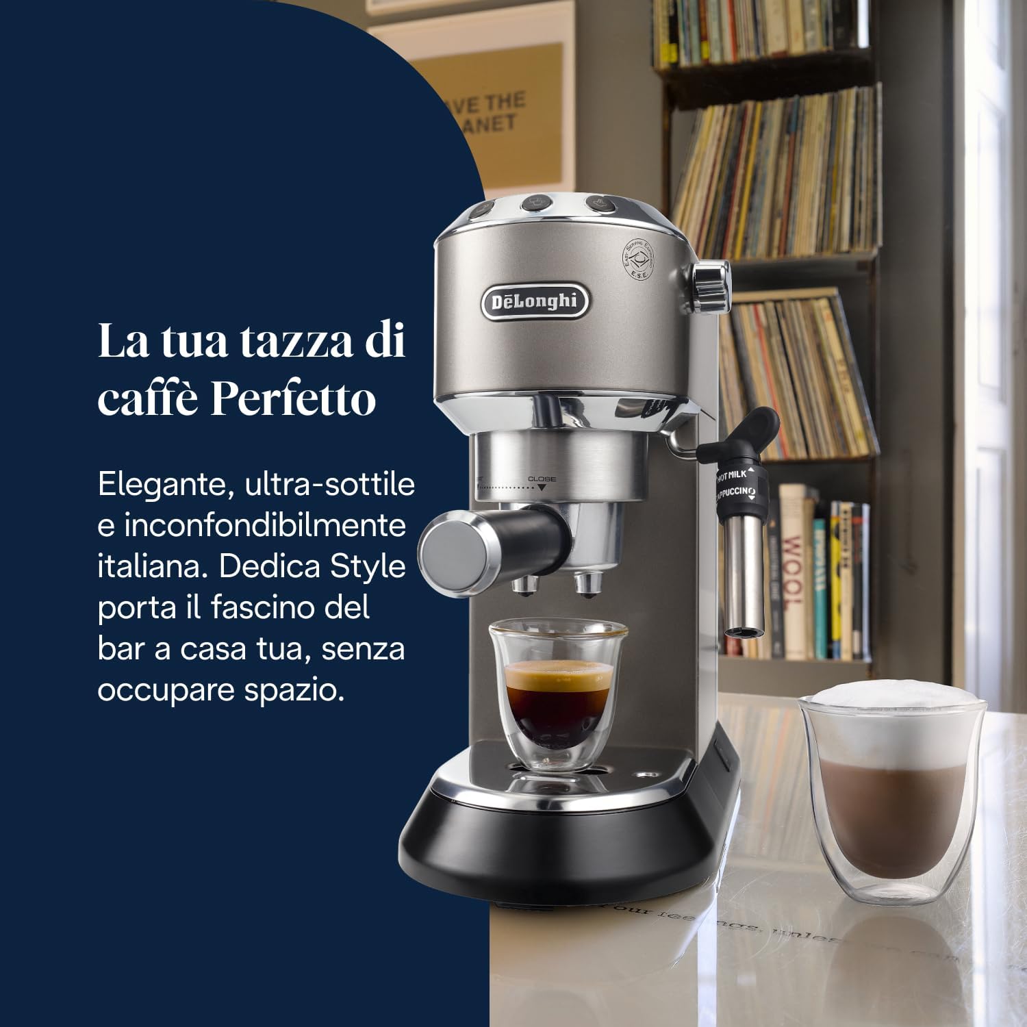 Thumbnail 1 de De’Longhi Dedica Style EC685.TB – Macchina espresso compatta con cialde ESE e montalatte manuale