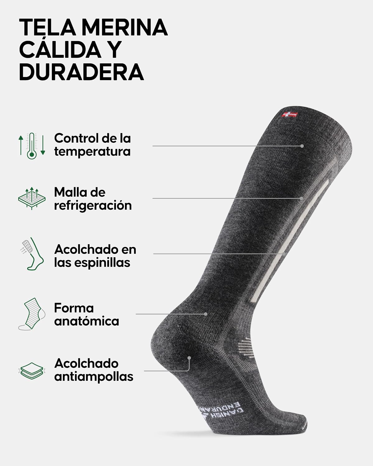 Detalle 2 de DANISH ENDURANCE Calcetines de Esquí Merino