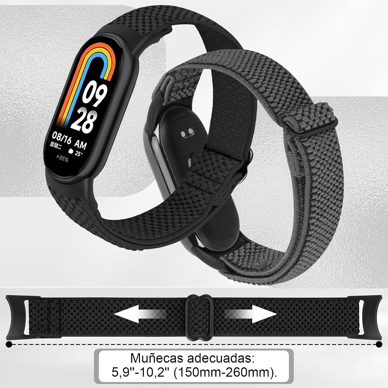 Detalle de BTTNG Correa Elástica de Nylon para Xiaomi Smart Band 8/9/10 — 2 uds. Ajustables y Transpirables