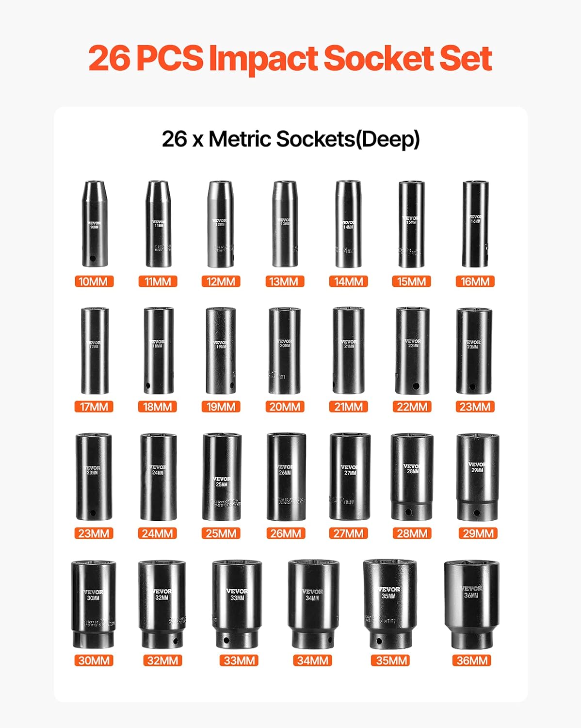 Thumbnail 1 de VEVOR Impact Socket Set 26pc 1/2in