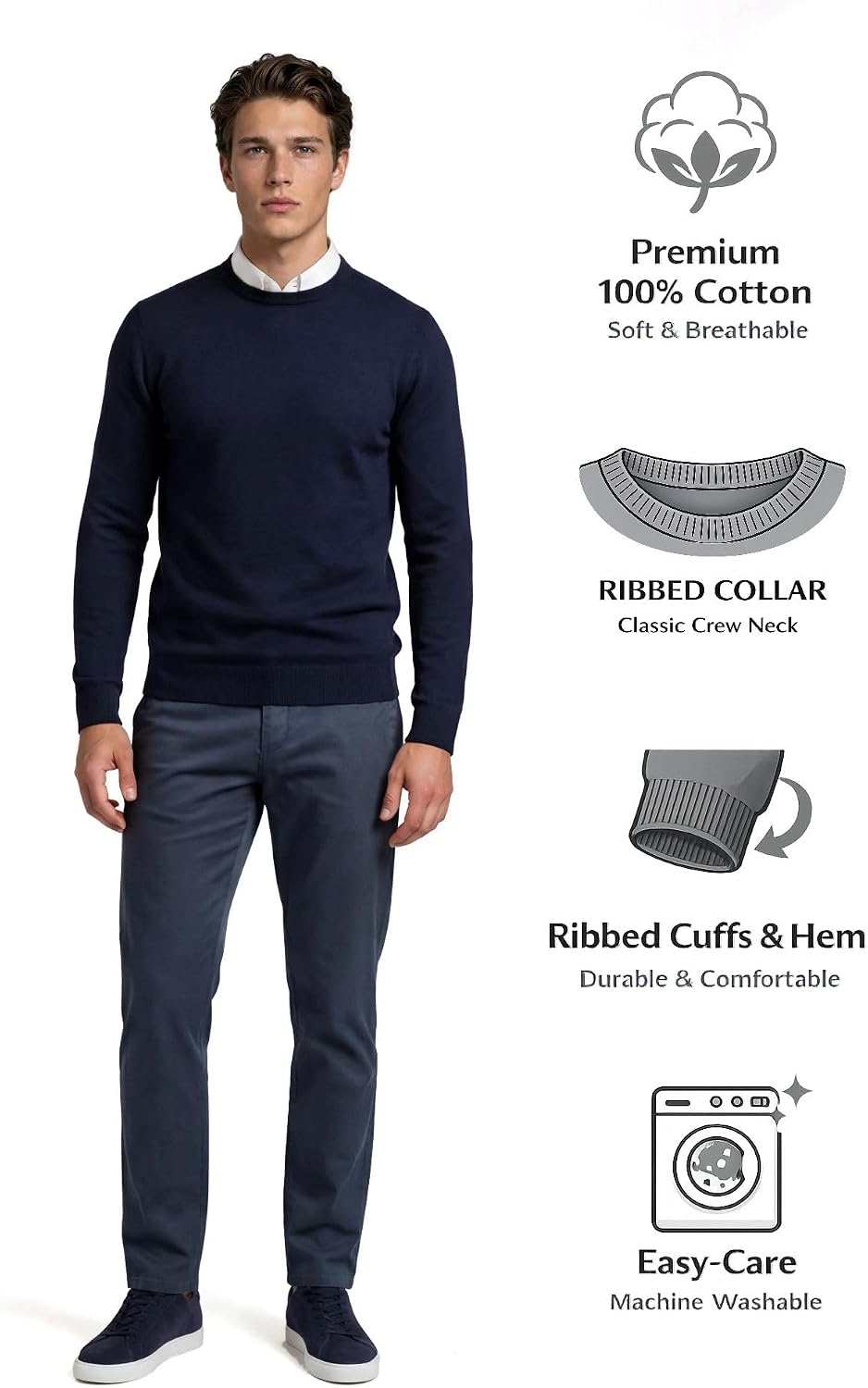 Thumbnail 3 de Xact Mens Jumper 100% Cotton Crew Neck – Lightweight 12 Gauge Knit Jumper