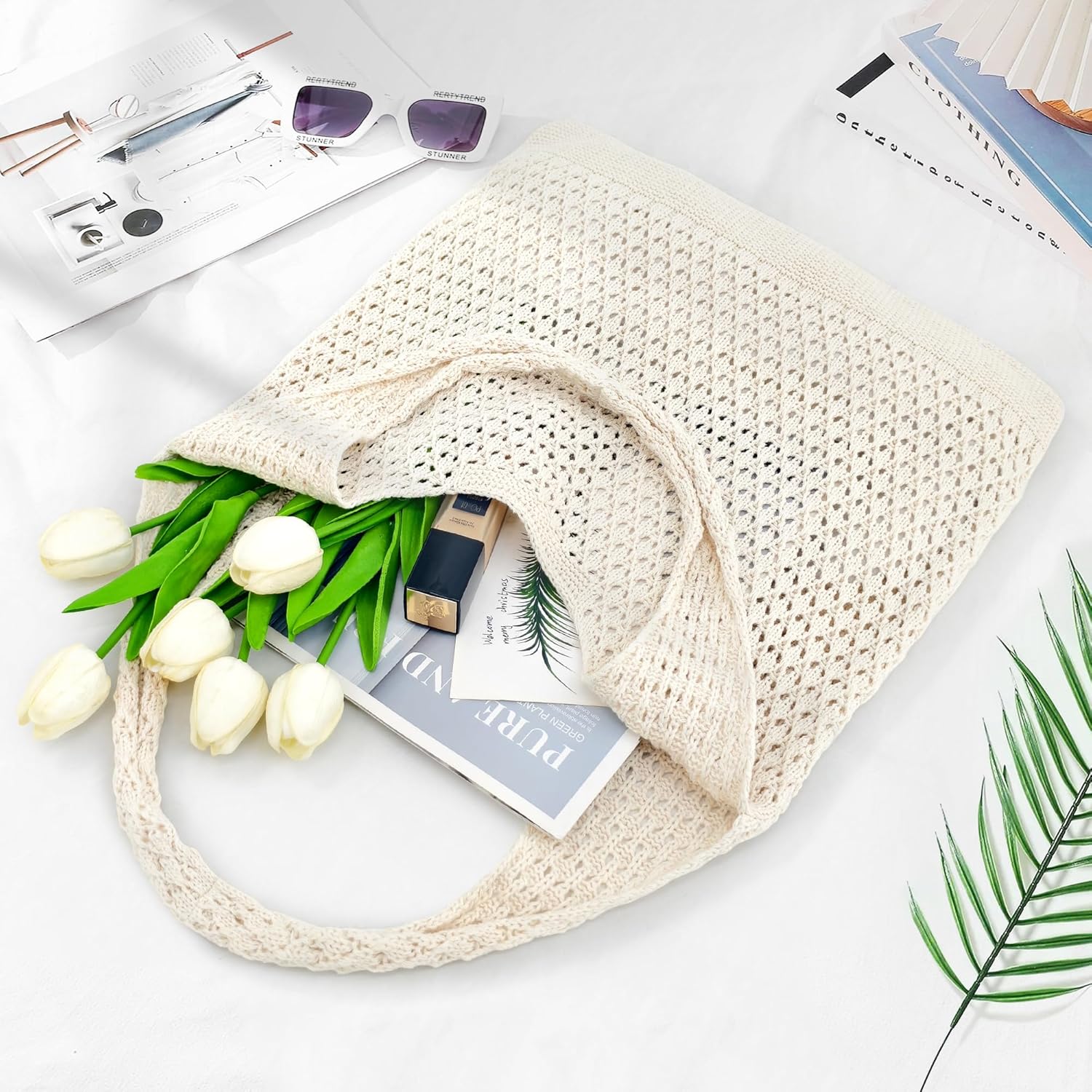 Thumbnail 6 de beifon Strandtasche Damen Boho – gehäkelte Mesh-Beach Bag als Strandbeutel, Tote & Umhängetasche