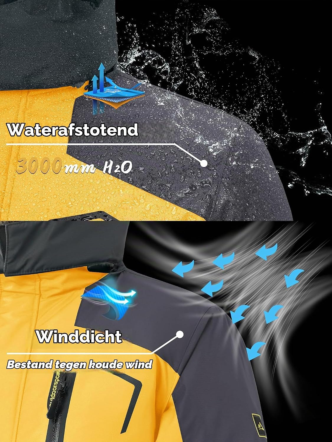 Detalle de KEFITEVD KEF-151-EU herenjas, waterdicht met fleece en afneembare capuchon