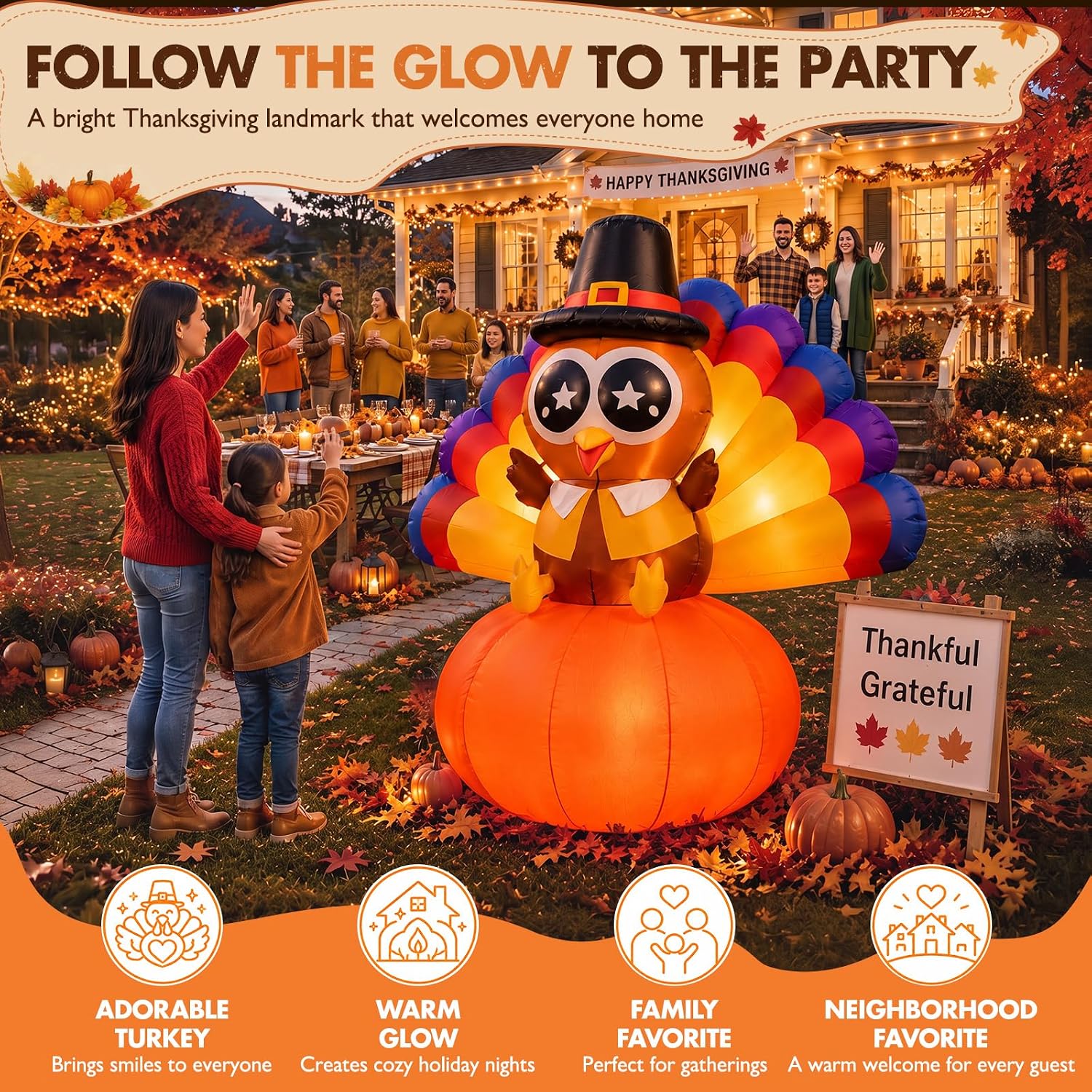 Detalle de Thanksgiving Inflatable Turkey Decoration, 6.5 ft