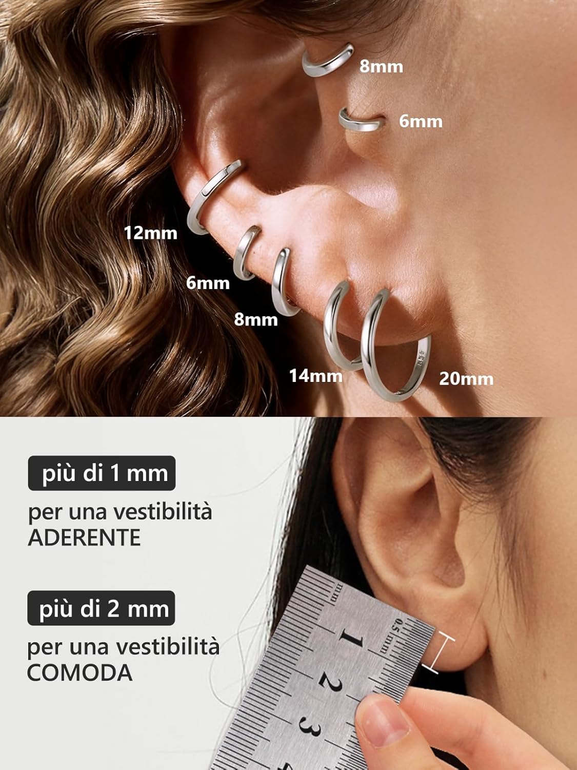 Thumbnail 3 de Silvora Orecchini Cerchio 6–20 mm in Argento 925 – Preziosi cerchi piccoli per Donna e Uomo