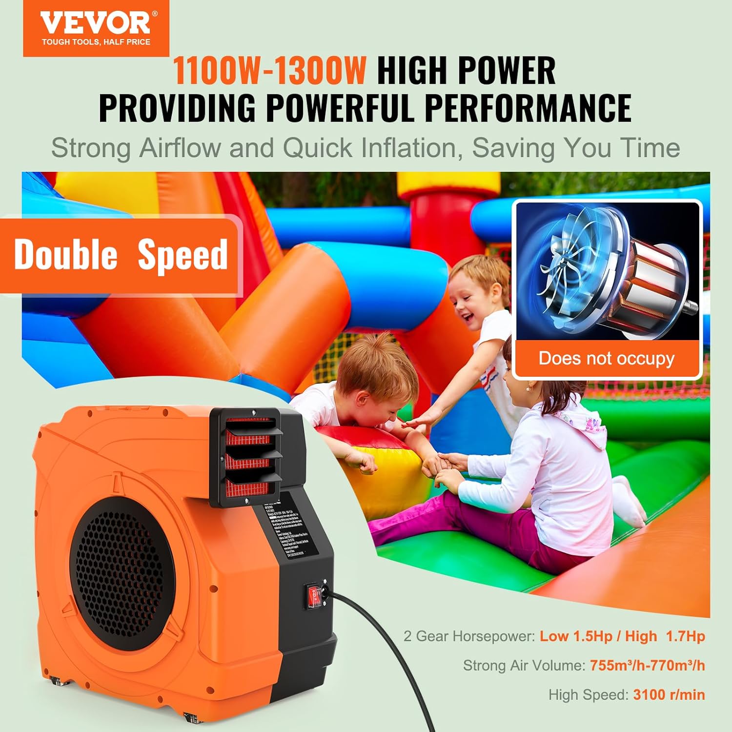 Detalle de VEVOR Ventilatore Gonfiabile da 1100 W: potenza, robustezza e versatilità per gonfiabili
