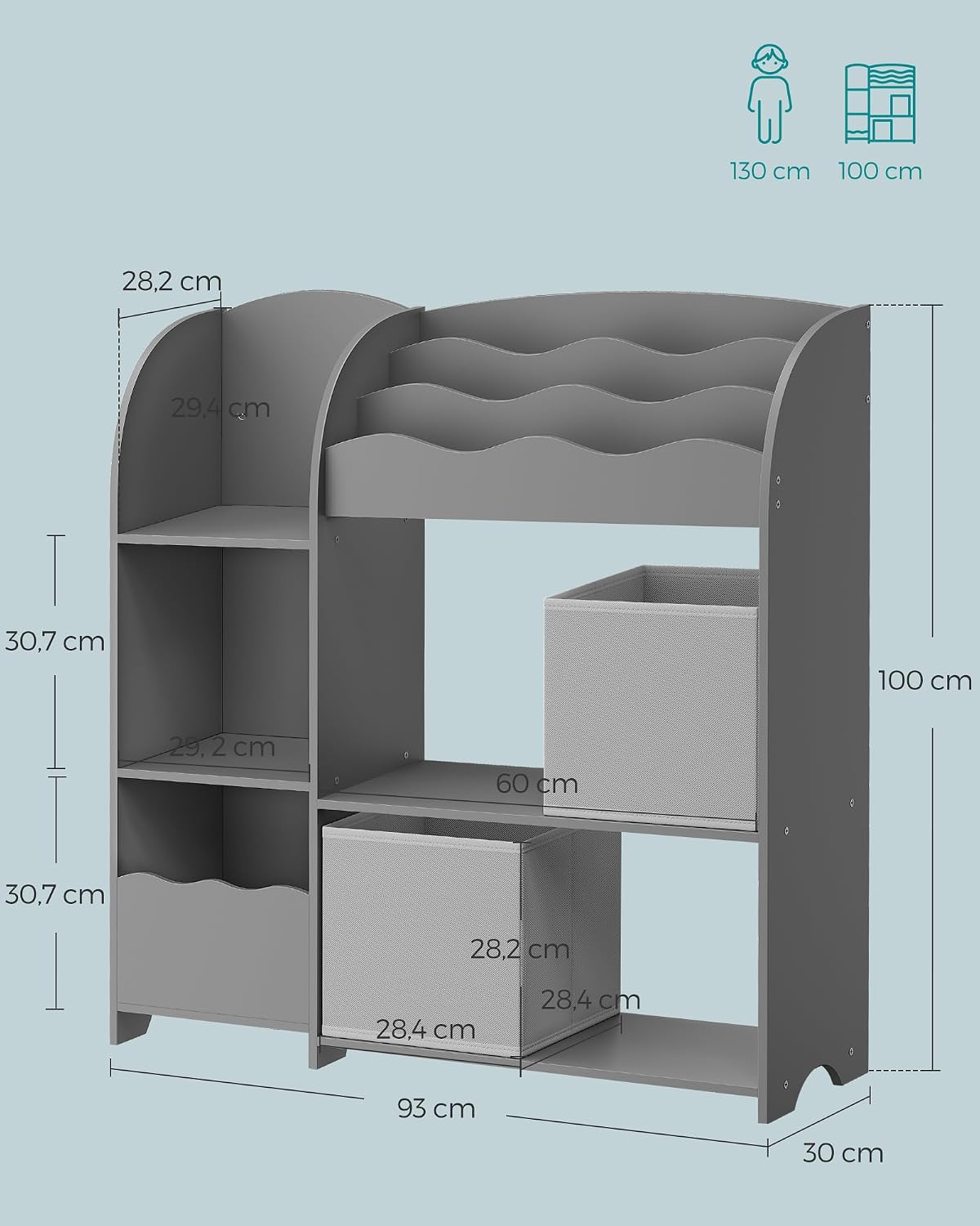 Detalle de SONGMICS Scaffale per Giocattoli 3 in 1: Libreria per Bambini GKR042G01, grigio tortora