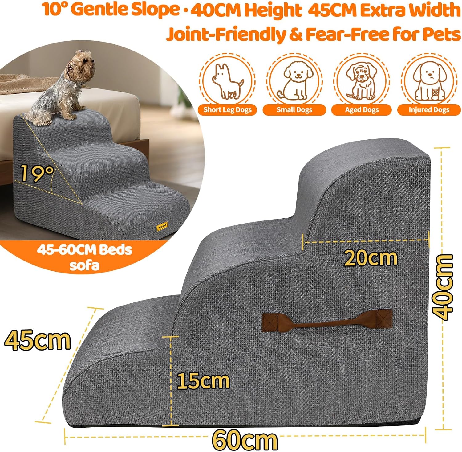 Thumbnail 1 de Gimars Escalier Robuste Extra Large pour Chiens – Mousse Haute Densité 30D, Anti-Dérapant et Lavable