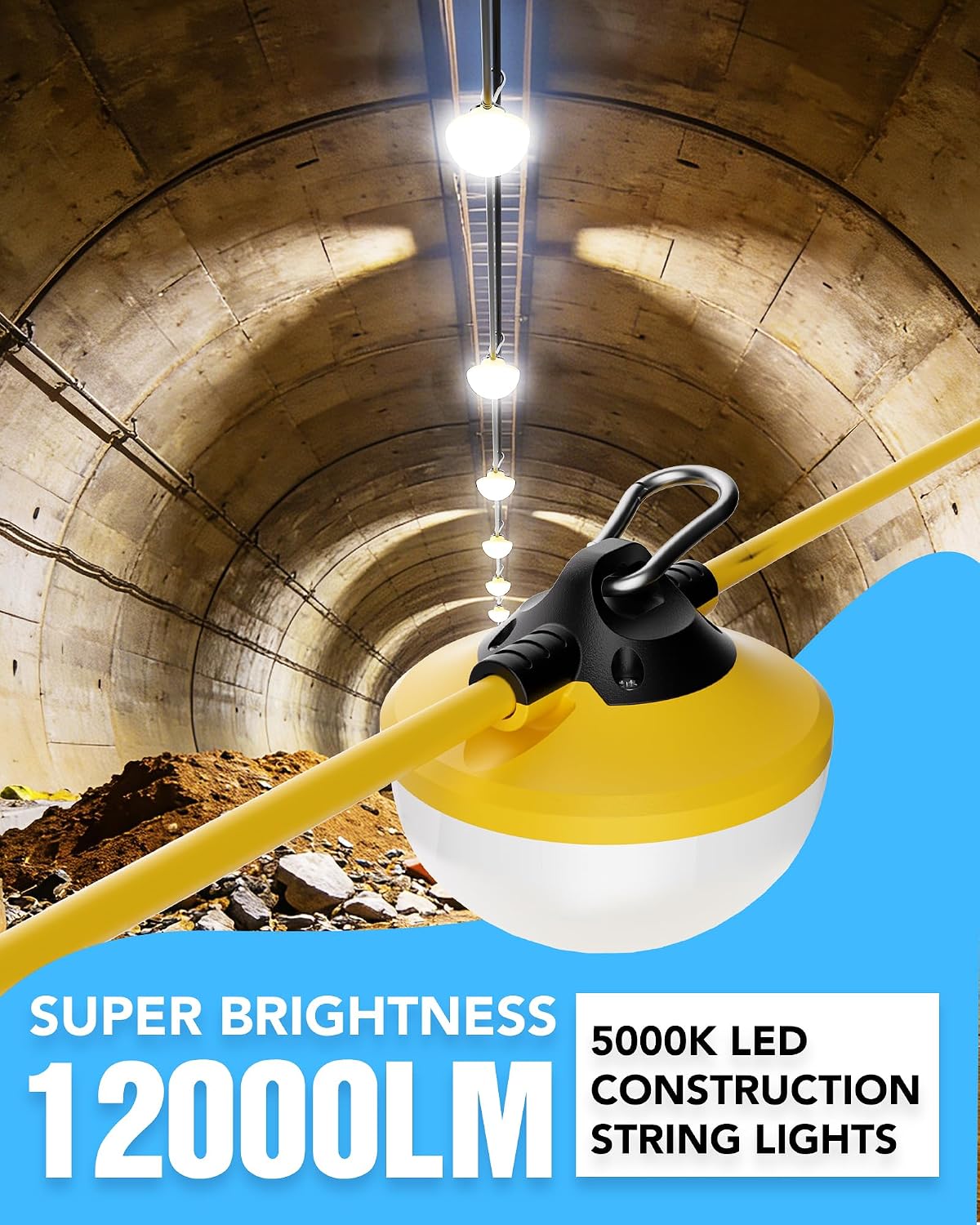Detalle de G GJIA L2517100 LED Construction String Lights, 100 ft, 12,000 lm, IP65