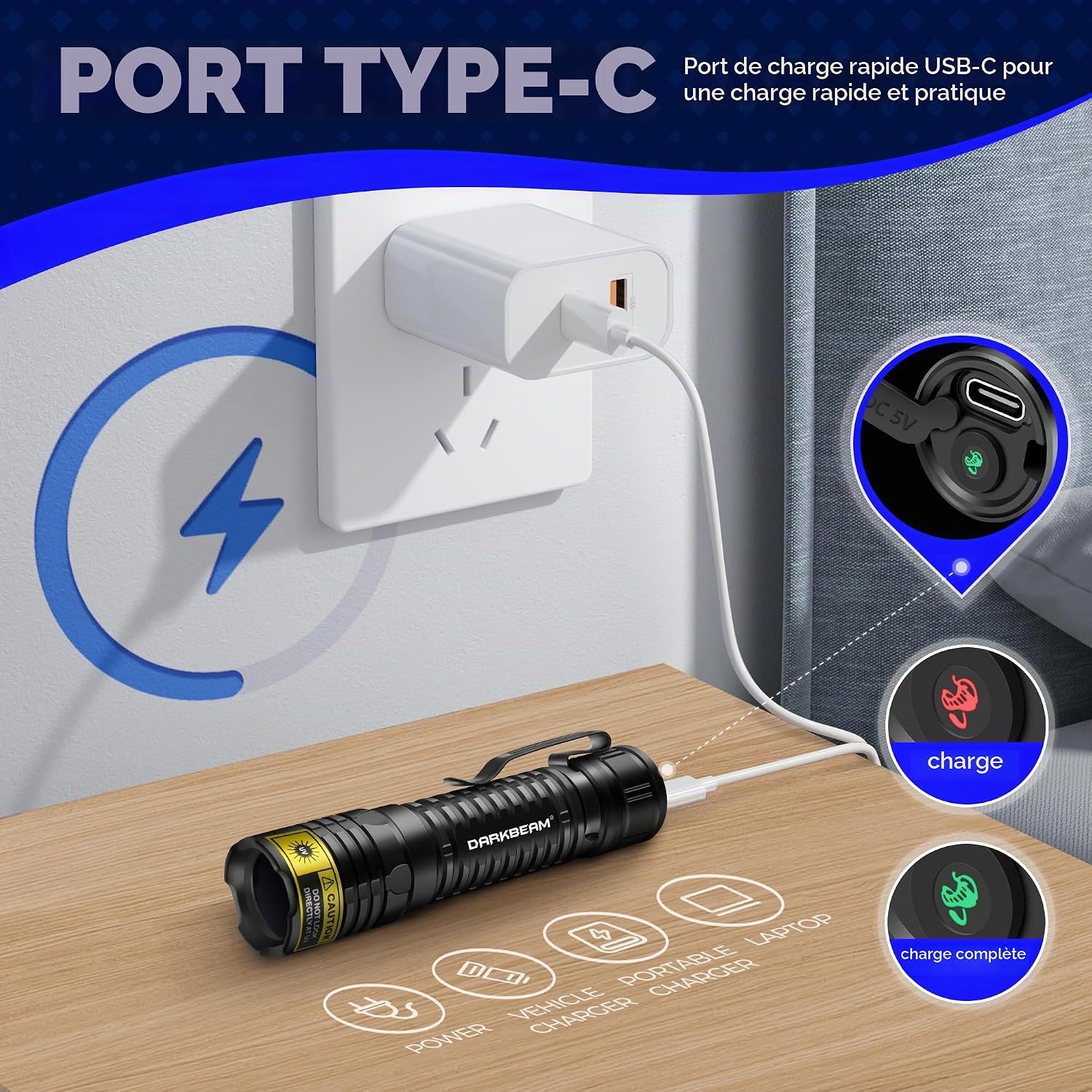 Thumbnail 6 de DARKBEAM Lampe Torche UV 365 nm – LED compacte et rechargeable pour détecter urine animale, résine UV et autres usages