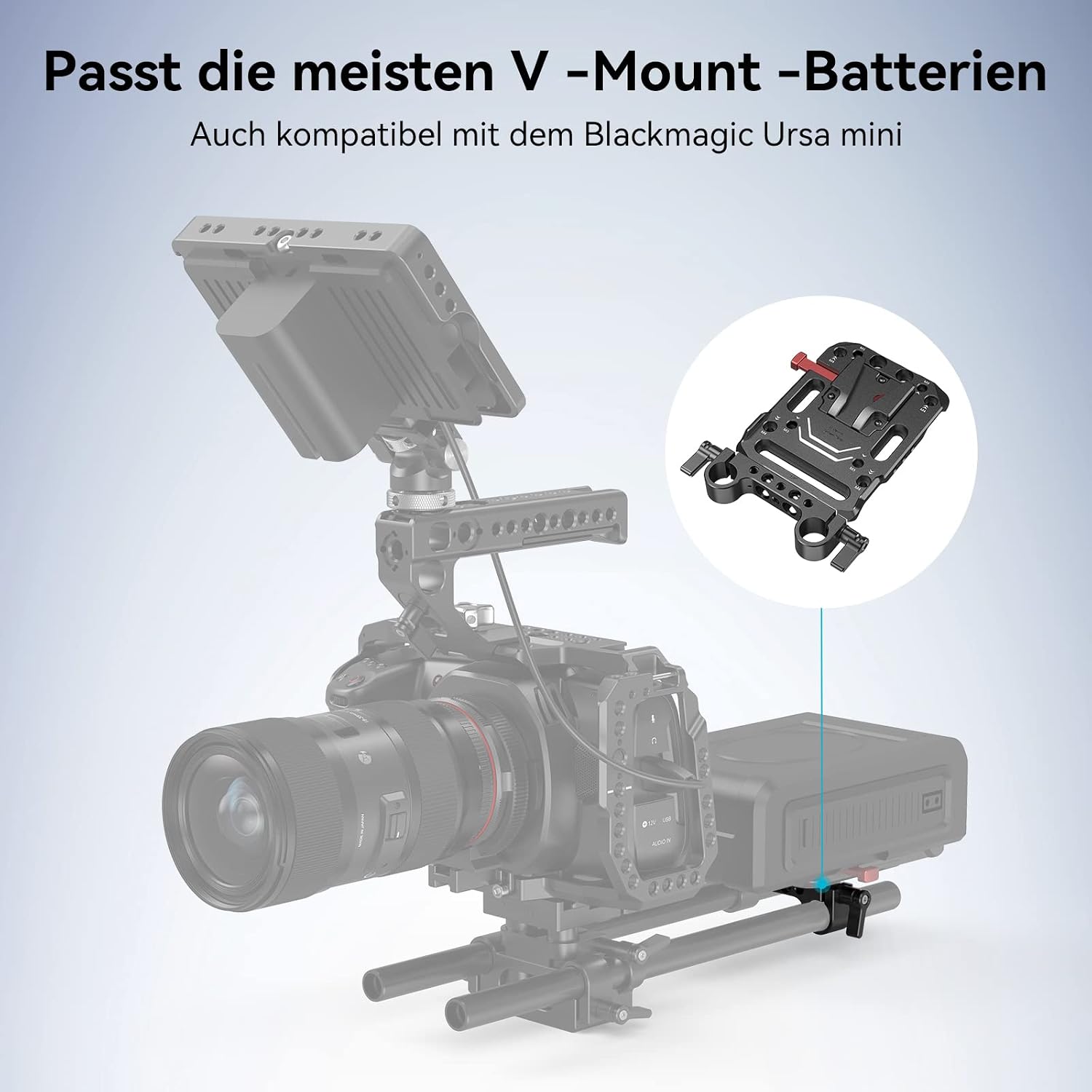 Thumbnail 3 de SmallRig V-Mount Batterieplatte mit Dual 15mm Rod Clamp – passend für viele V-Mount-Akkus (inkl. URSA mini)
