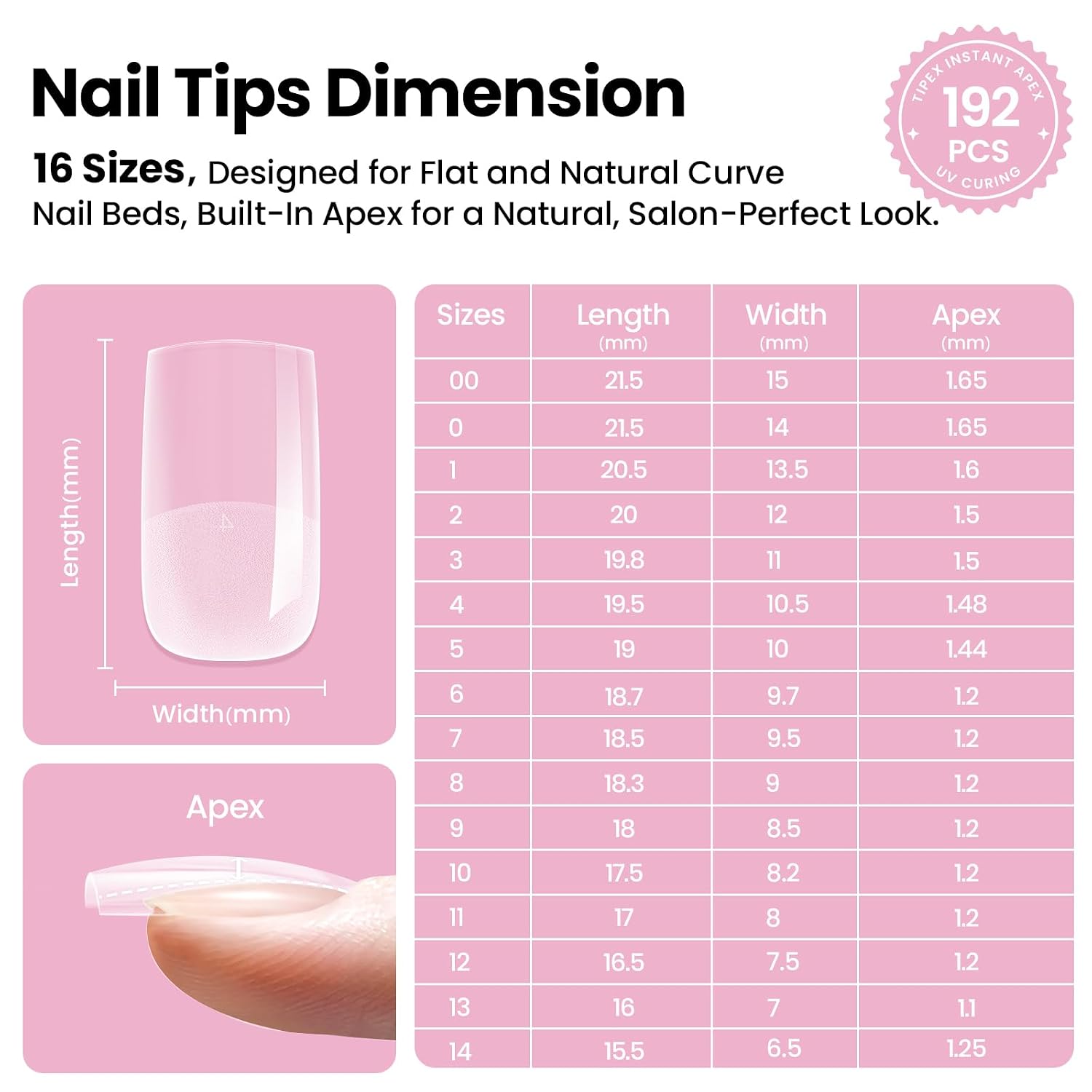 Thumbnail 6 de Beetles Tipex Lite Apex Nail Tips Kit: Short Square 192pcs with Glue, Base & Top Coat, Mini UV Lamp, Nail Clipper & Cuticle Nipper