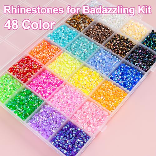 Thumbnail 2 de CANVALITE 48000pcs Nail Art Rhinestones Kit (3mm, 48 Colours) with Tweezers, Pen & Spoon
