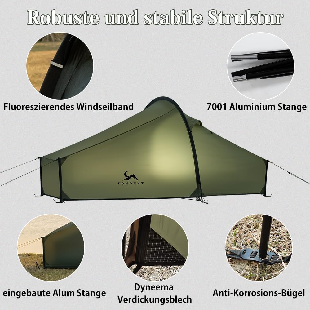 Detalle 2 de TOMOUNT Bivy Tnl-4NyZt bivaktent voor 1 persoon, waterdicht en dubbellaags