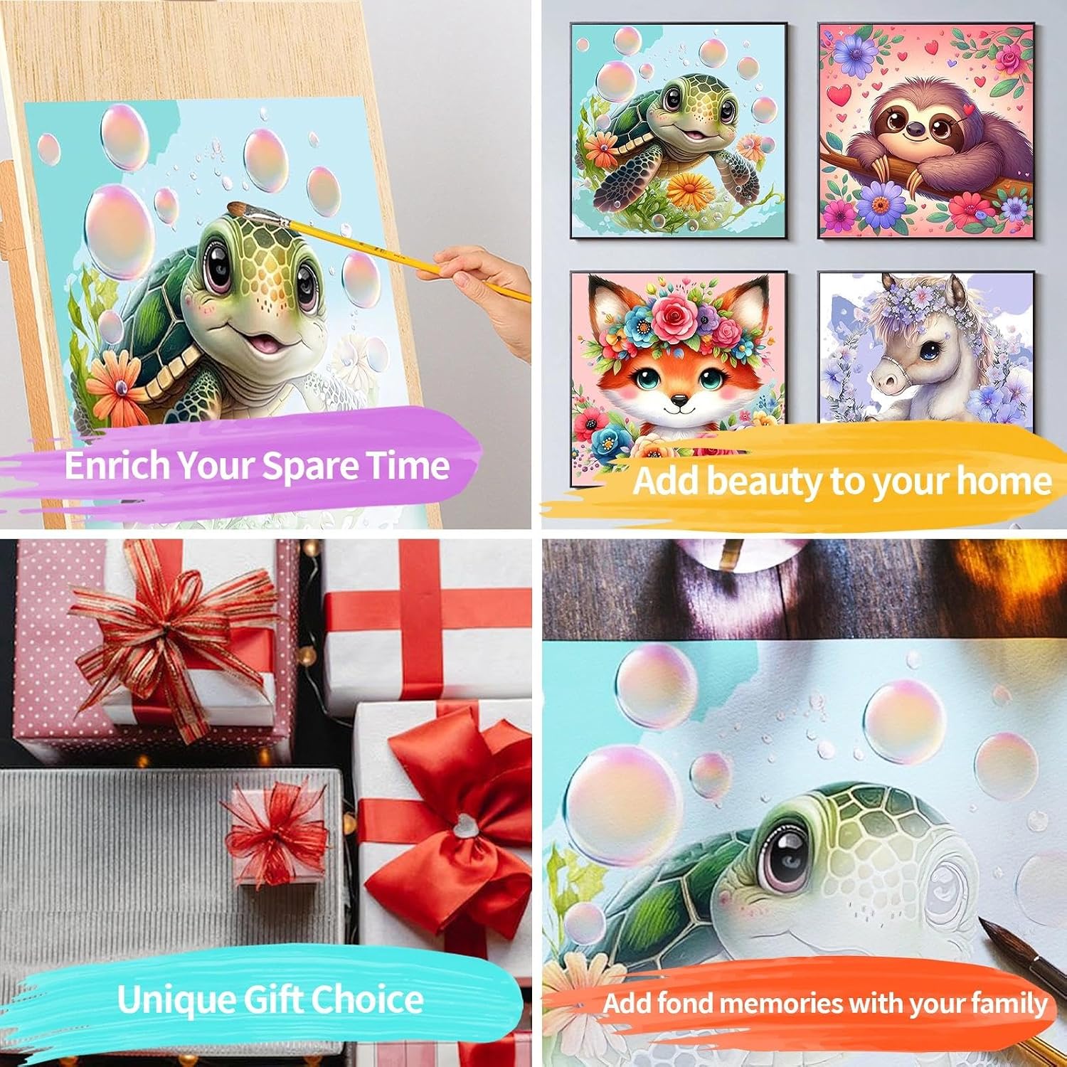 Thumbnail 6 de YALKIN 4 Packs Paint by Numbers for Kids: Easy Animals Cartoon Painting Kits on Canvas