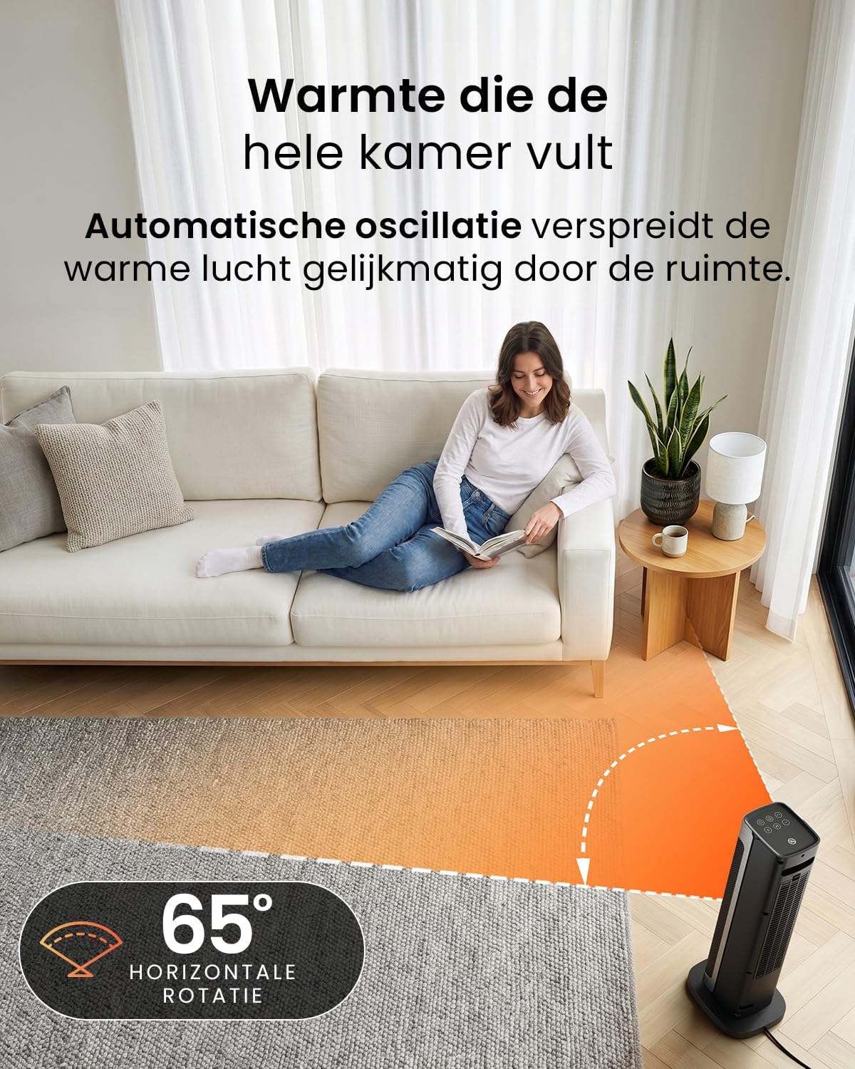Detalle de Pro Breeze ThermaCube PB-H-29B-EU torenkachel 2200 W met 65° oscillatie