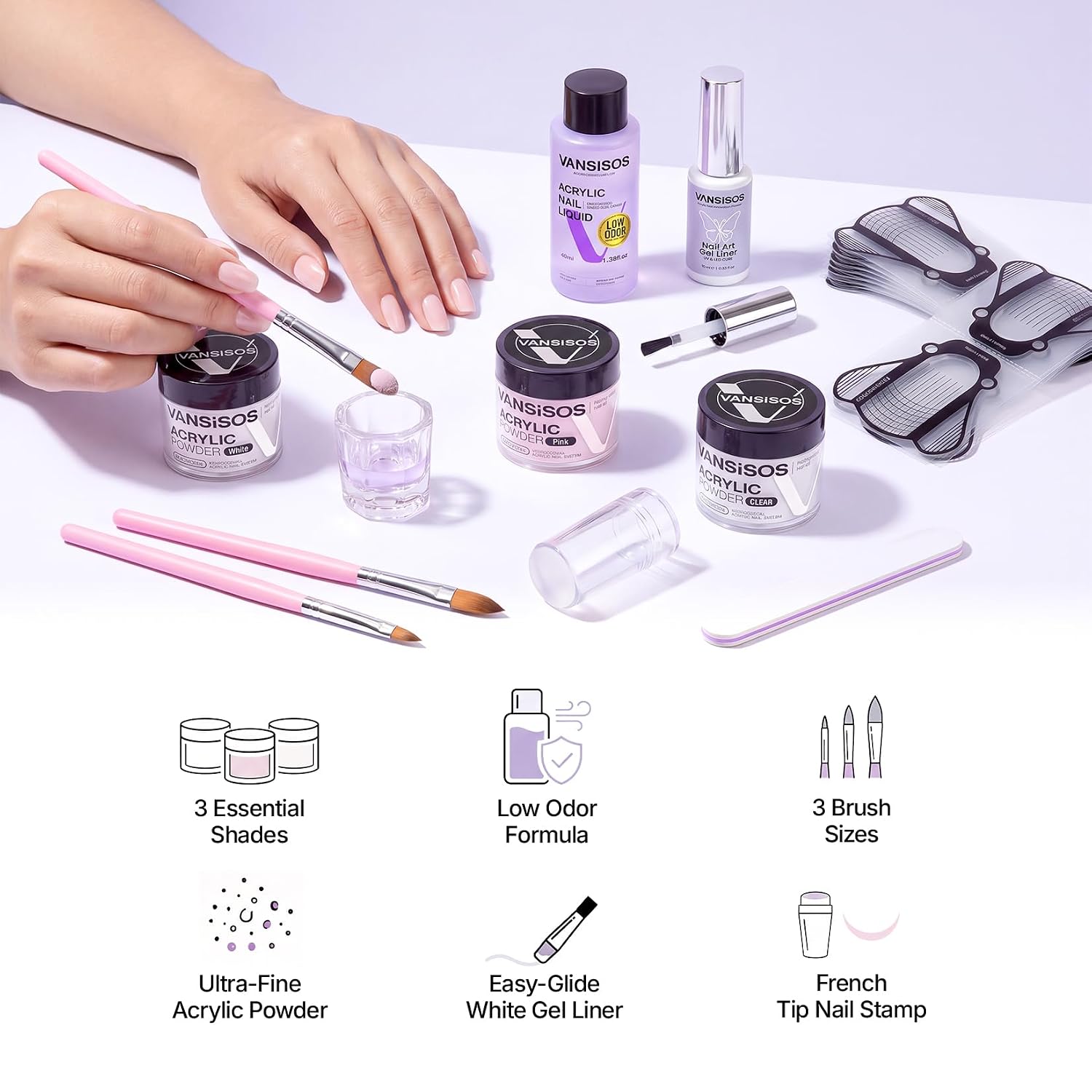 Thumbnail 6 de VANSISOS Acrylic Nail Kit, 40ml Liquid, Three Powders and 10ml Gel Liner