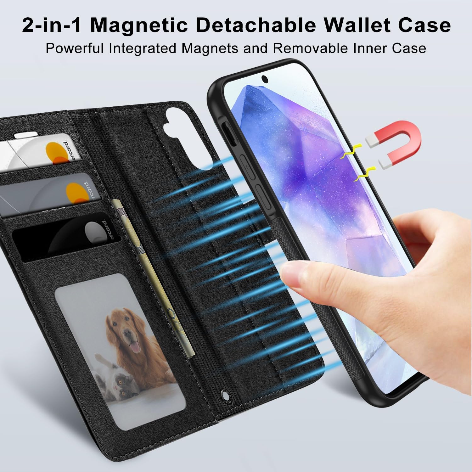 Thumbnail 1 de XTCASE Magnétique Coque 2 en 1 pour Samsung Galaxy A55 5G – Étui portefeuille en PU noir