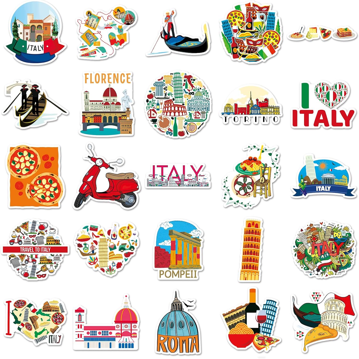 Thumbnail 3 de Kaderas Stickers Italië-reisset: 50 vinylstickers van 5–8 cm