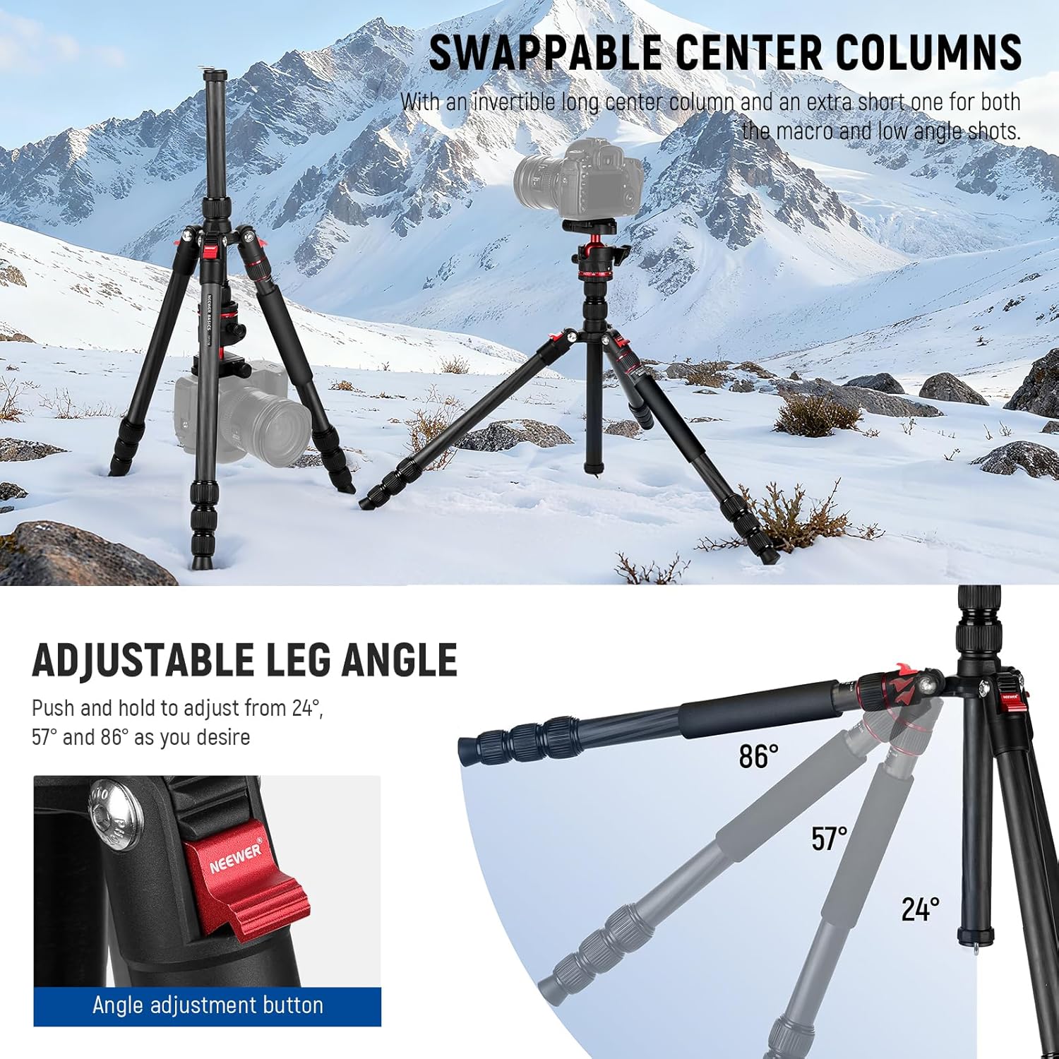 Detalle de NEEWER BASICS TP17B reisstatief-monopod van koolstofvezel, tot 64 inch