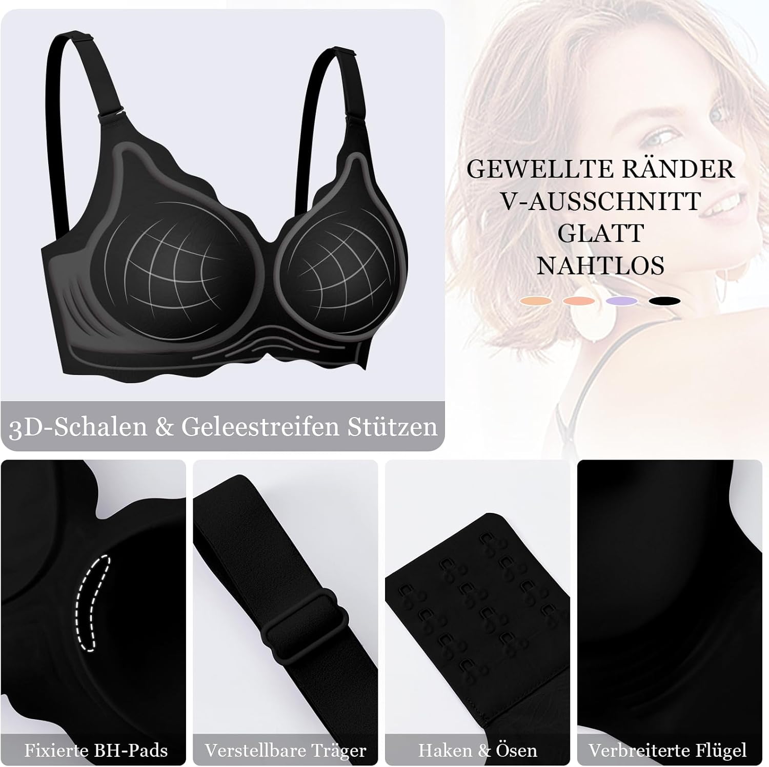 Thumbnail 2 de Ganado Damen nahtloser BH ohne Bügel mit tiefem V-Ausschnitt und gewellten Rändern