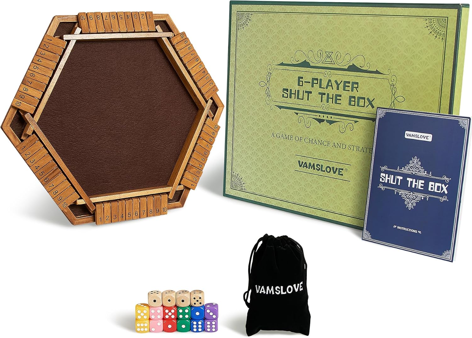 Detalle 2 de VAMSLOVE Shut the Box wooden dice game