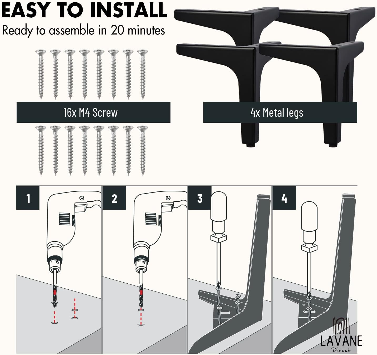 Detalle 2 de La Vane Metal Furniture Legs, 4-inch