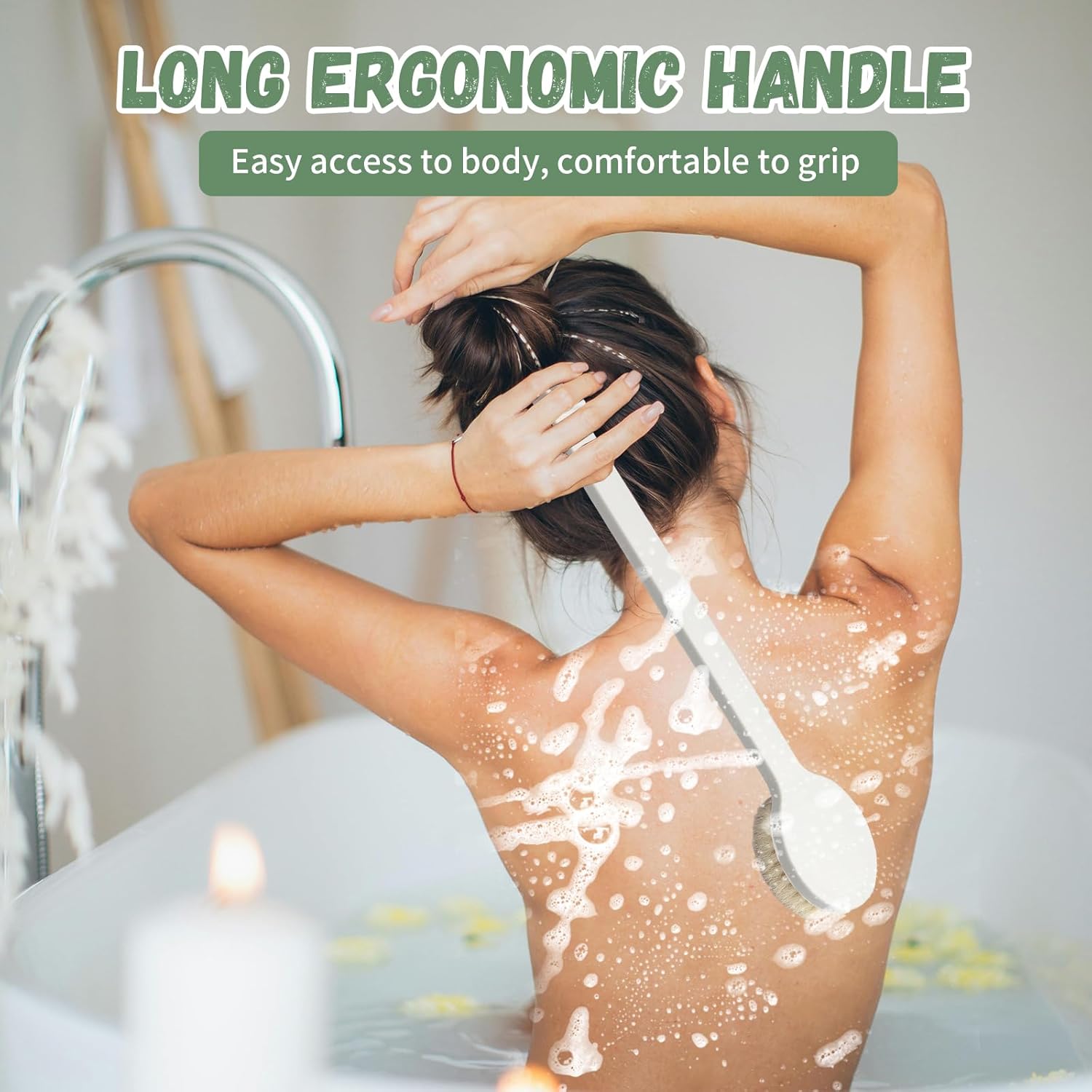 Detalle de LHNNDM Back Shower Brush 36cm: Anti-Slip Long-Handled Body Brush for Gentle Exfoliation