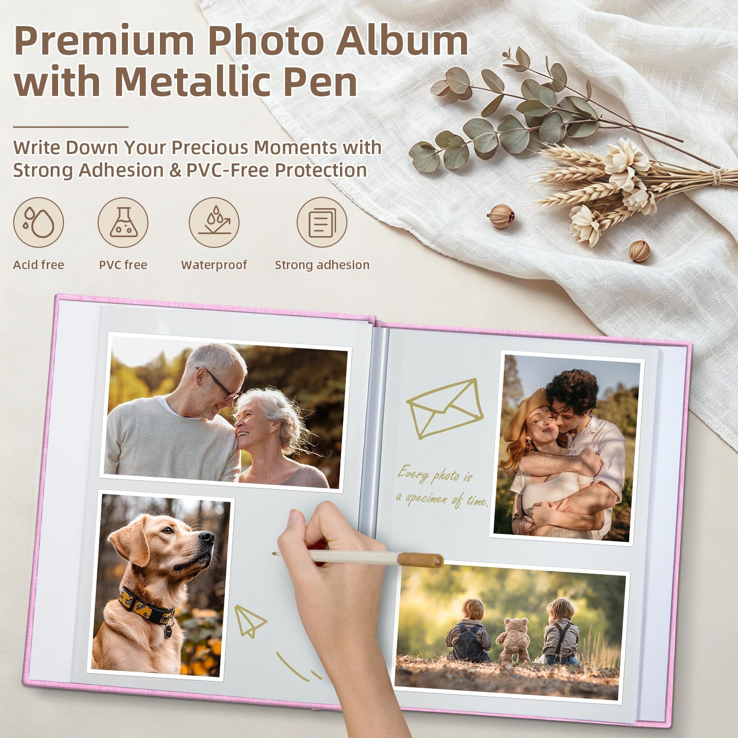 Detalle 2 de popotop Linen Self-Adhesive Photo Album 6x4, 5x7 & 8x10 — 40 Pages, Large Scrapbook in Linen Cover